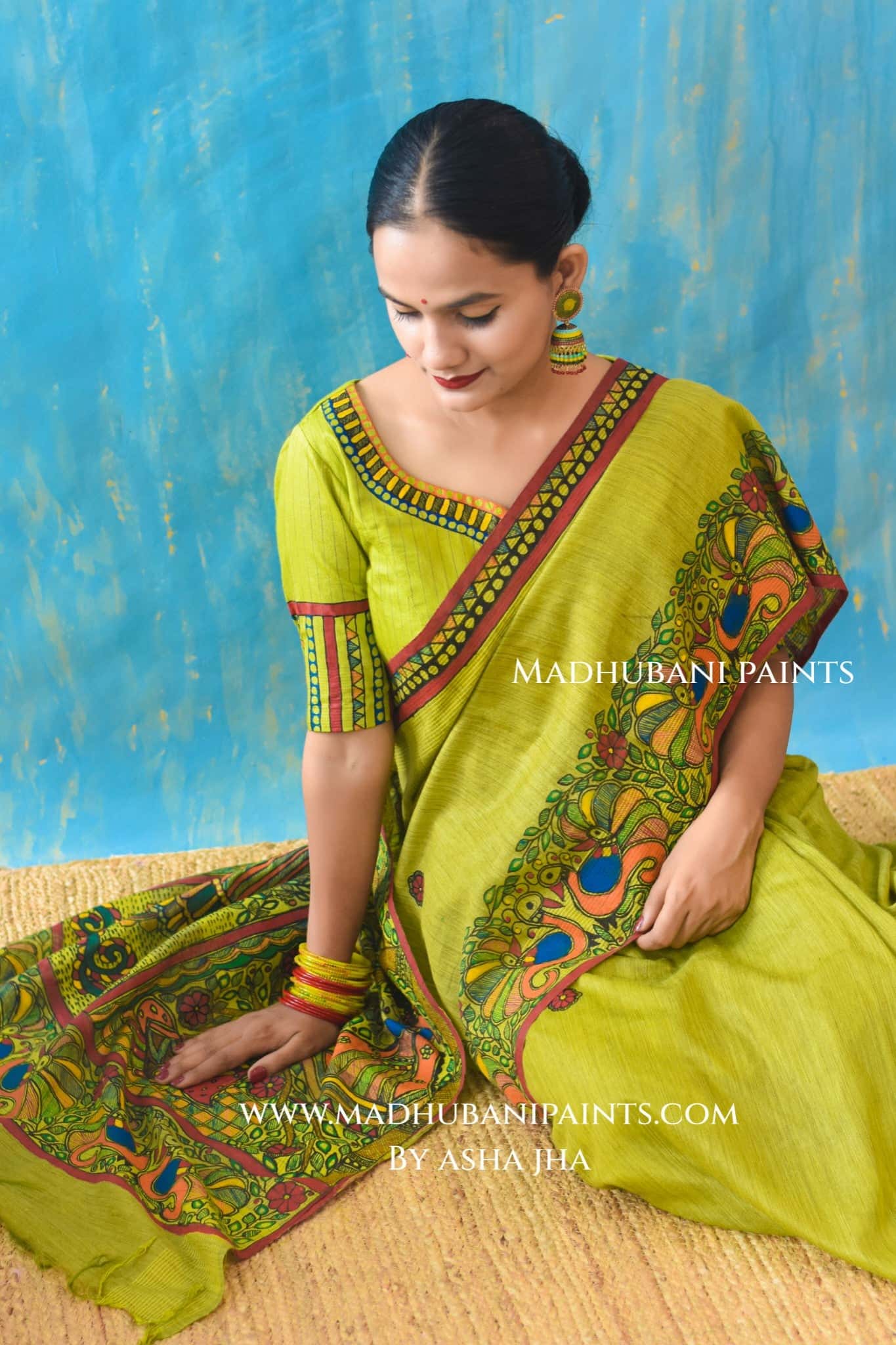 RADHA RANI Hand-painted Madhubani Chanderi  Saree Blouse set — image 2 of 6