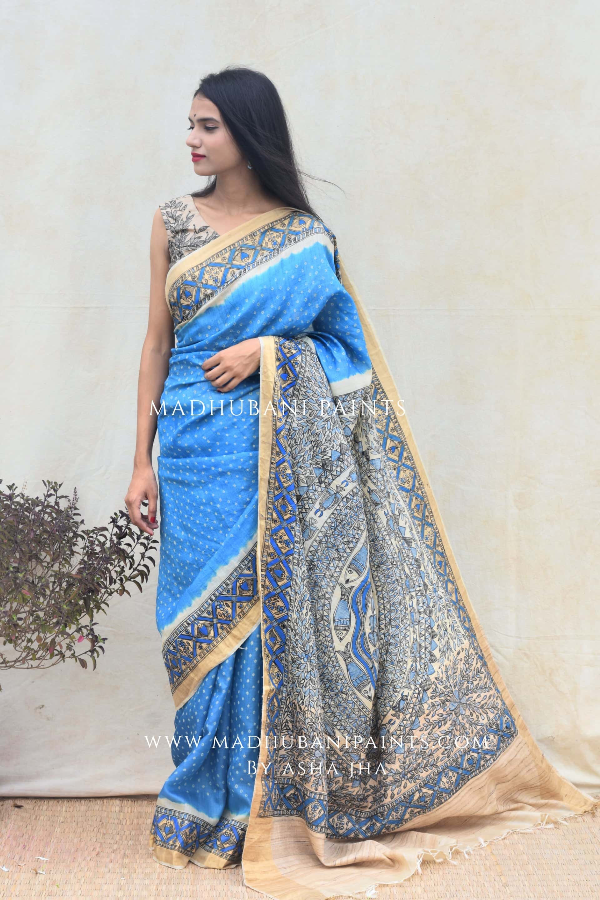 'AASMANI' Madhubani Hand-painted Bandhani Tussar Silk  Blouse — image 3 of 4