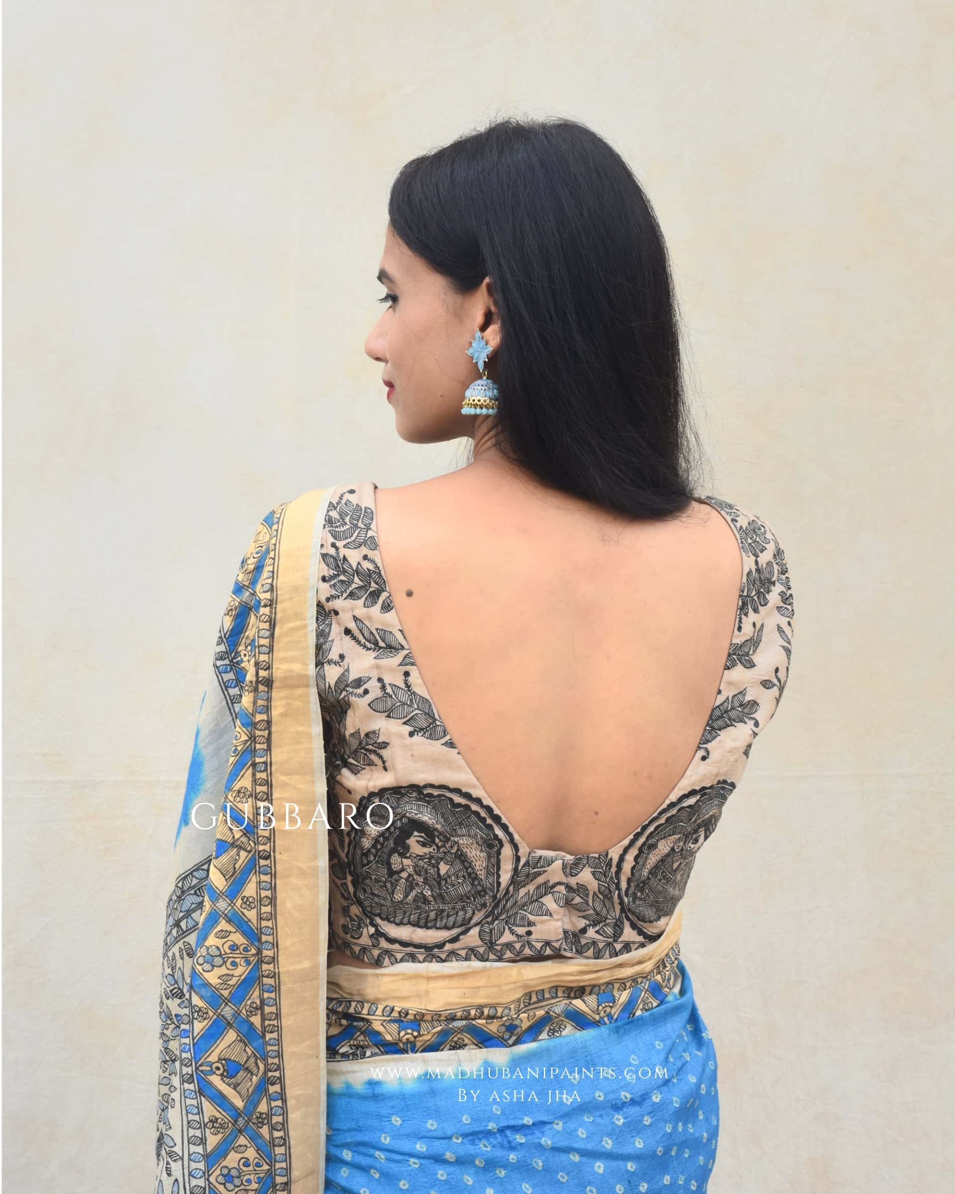 'AASMANI' Madhubani Hand-painted Bandhani Tussar Silk  Blouse — image 2 of 4