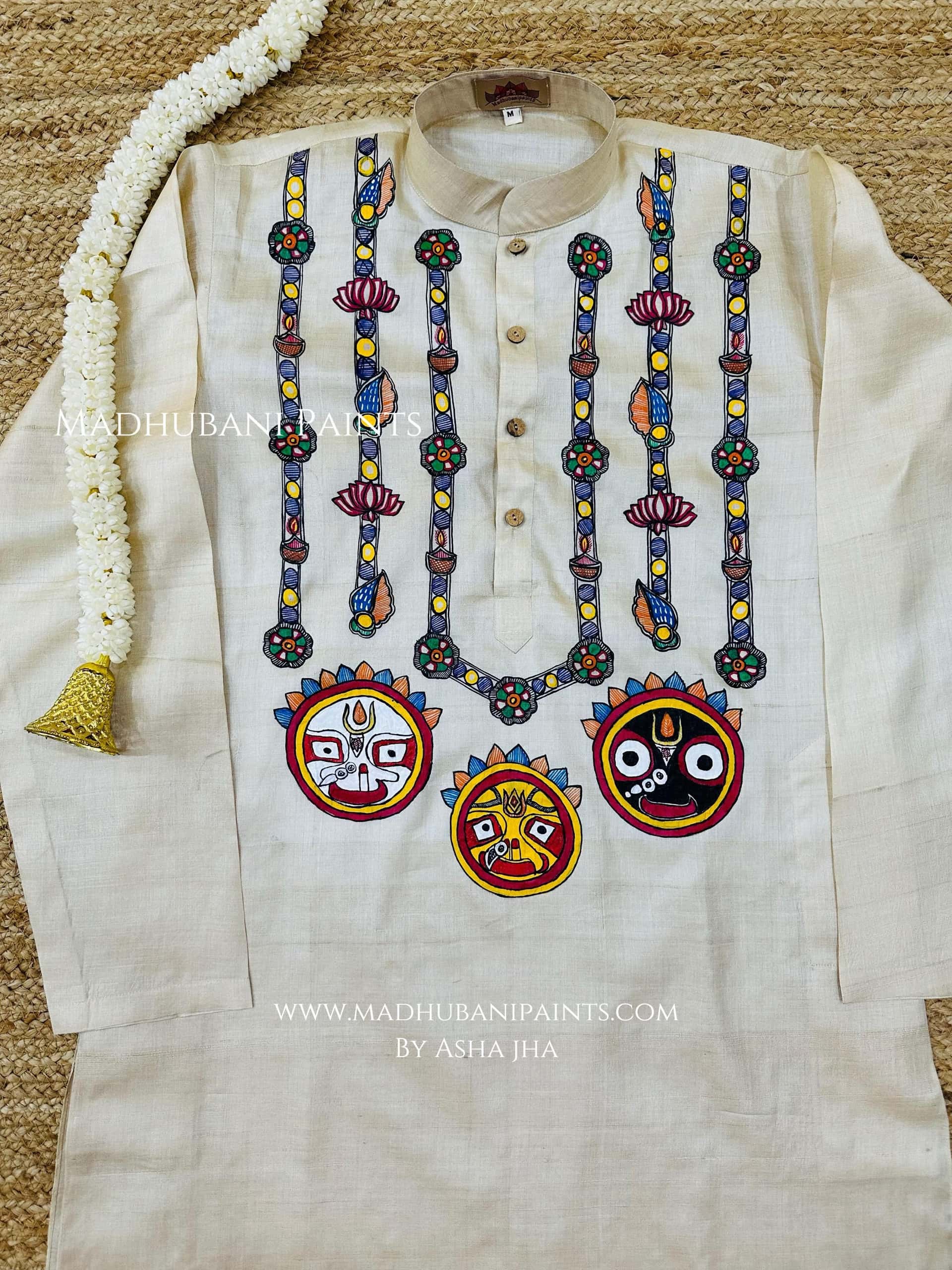 Lord Jagannatha Hand-painted  Madhubani Men's Tussar Silk Kurta