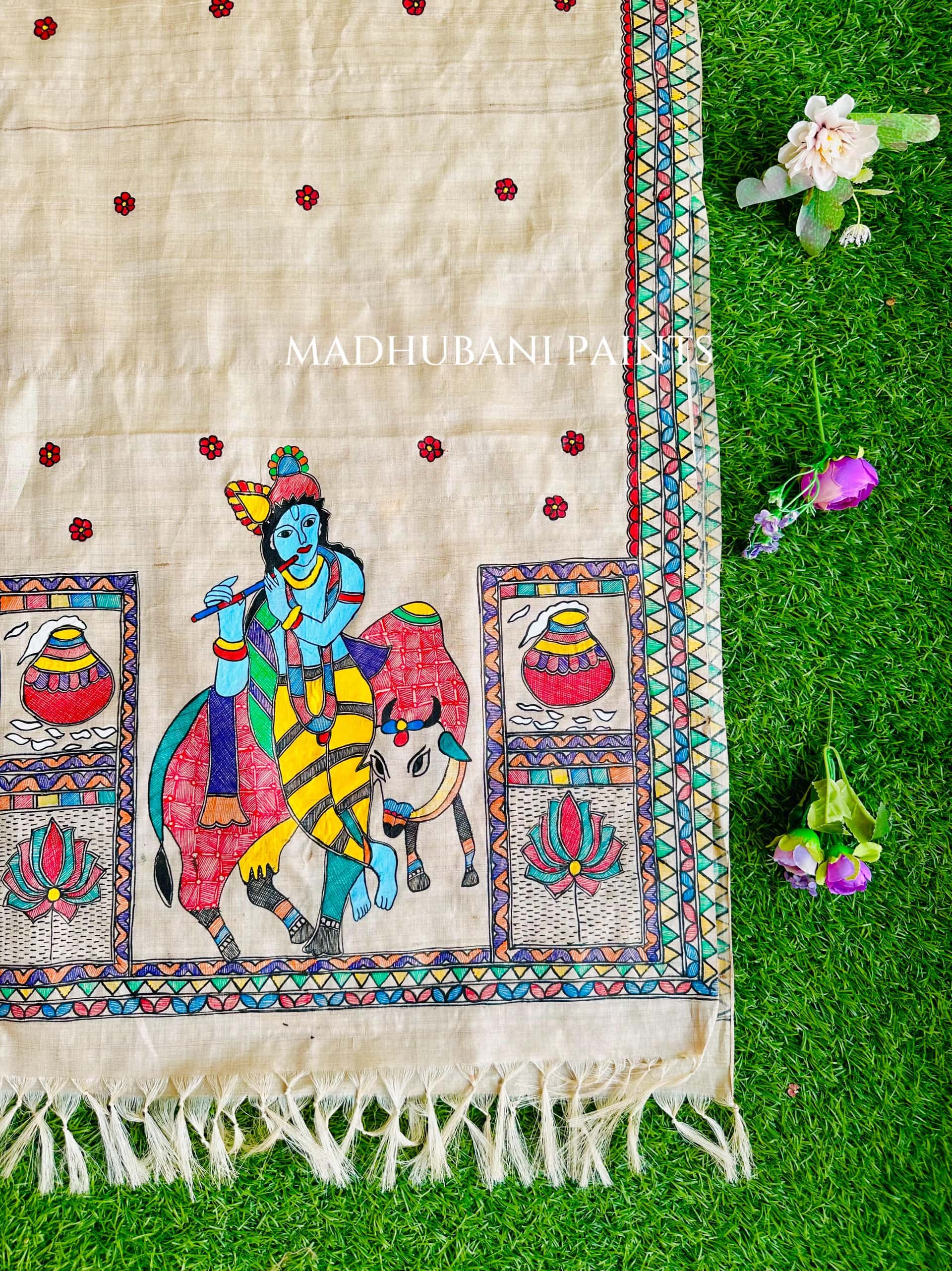 Krishna Vrindavan Tussar Silk Stole — image 2 of 2