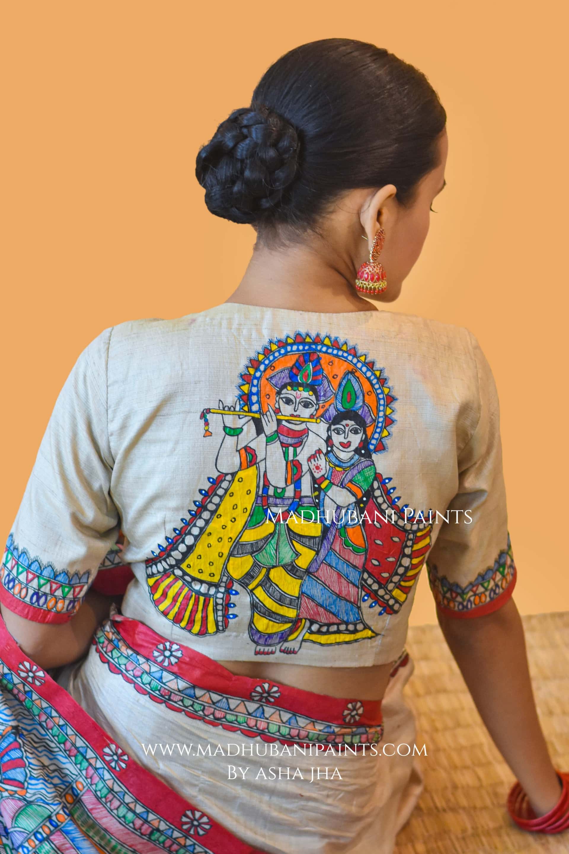 NARAYAN AVATAR Hand-painted Madhubani Tussar Silk Saree Blouse Set — image 3 of 9