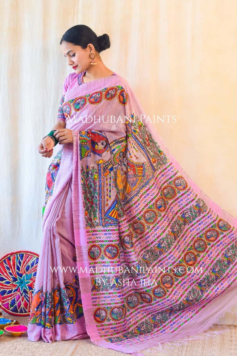 Hari Vatika Chanderi Handpainted Madhubani Saree — image 3 of 7