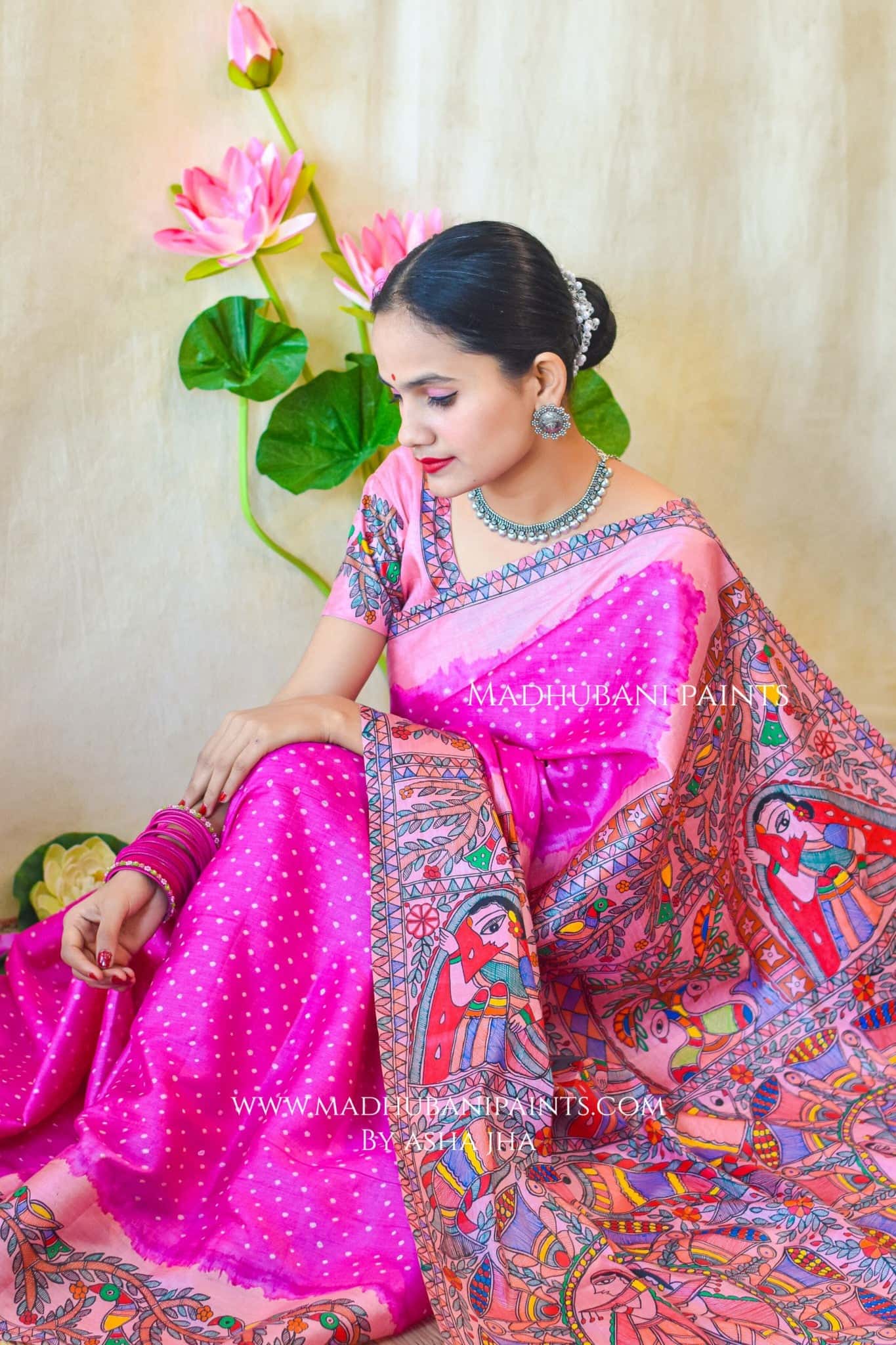 GULABI MAHFA Hand-painted Madhubani Tussar Silk Saree Blouse Set — image 7 of 10