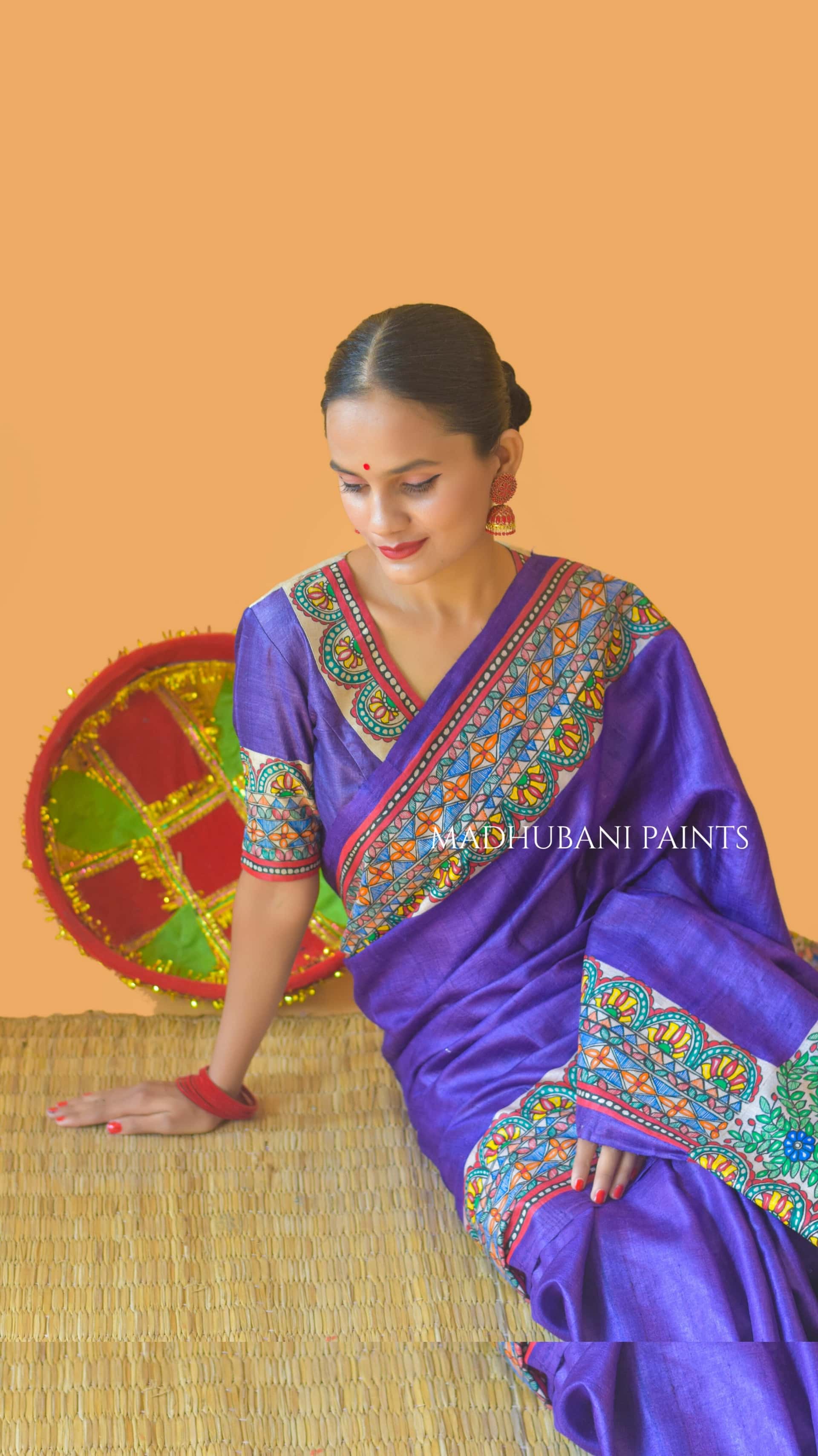 'MANOHARA' Tussar Silk Hand-Painted Madhubani Saree — image 2 of 5