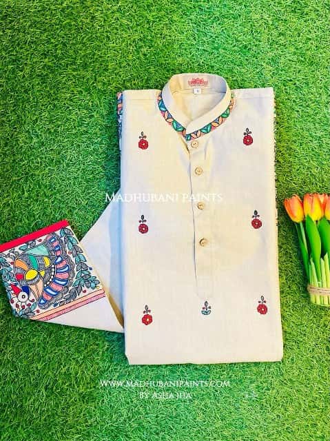 Ram Darbar Hand-painted Handloom Men's Cotton Kurta — image 2 of 4