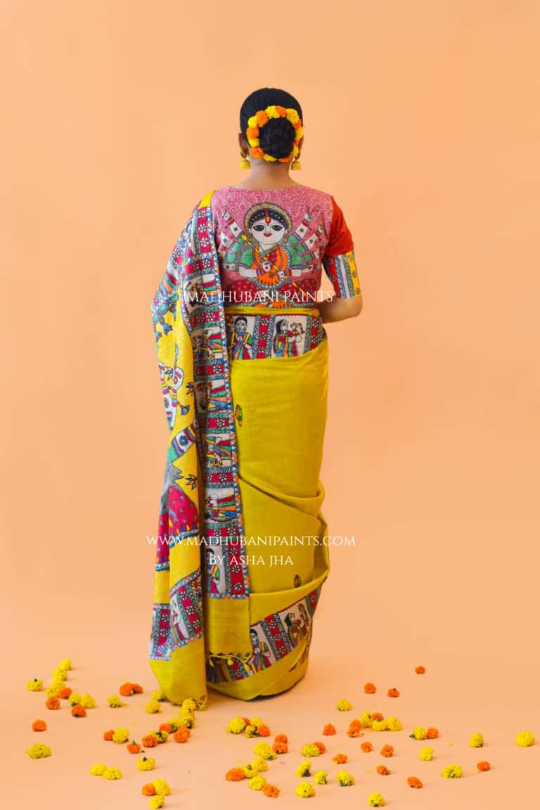 'UMA' Handpainted Madhubani Tussar Silk Blouse Set — image 4 of 10