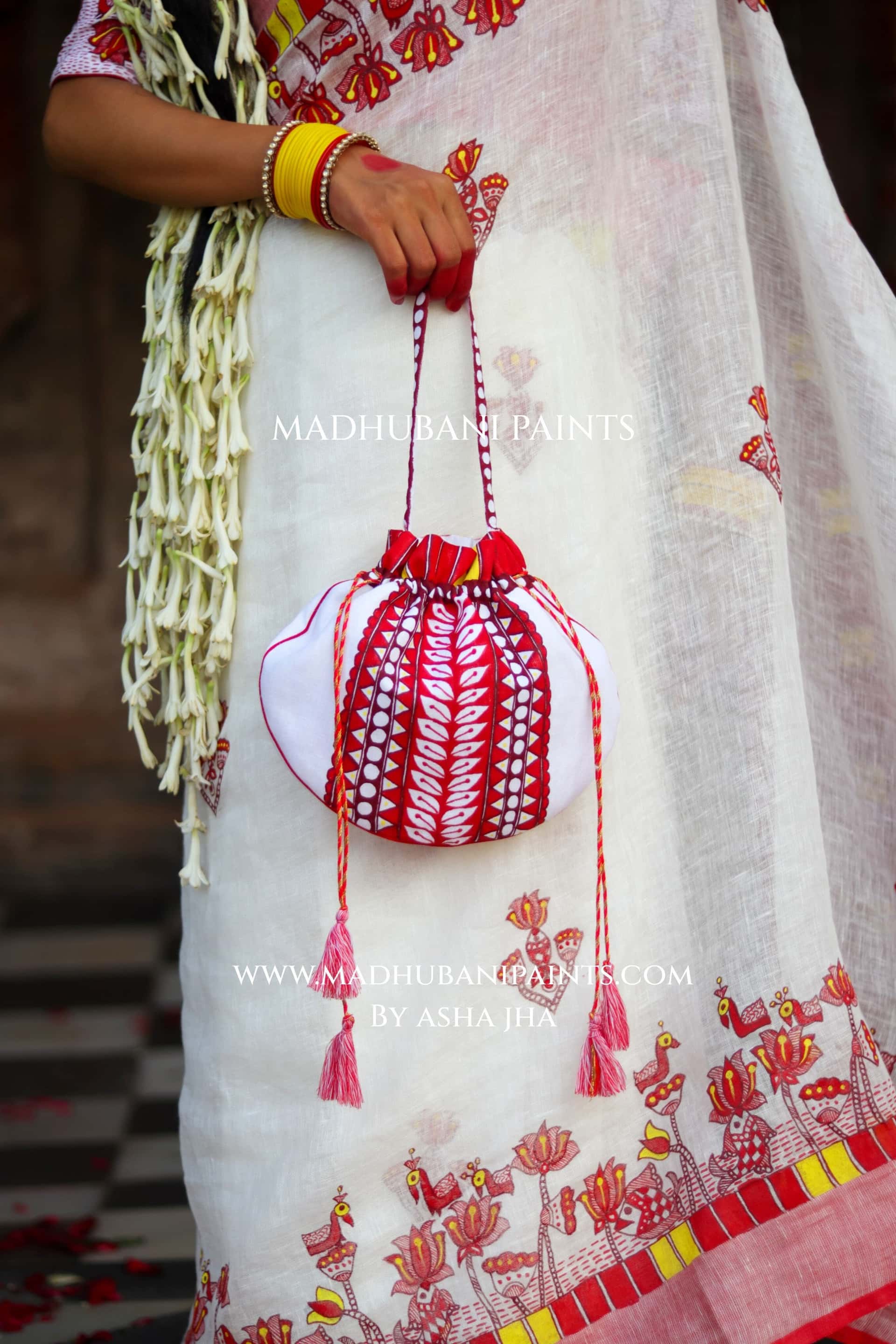 KAMLA Handpainted Linen Madhubani Potli — image 2 of 2