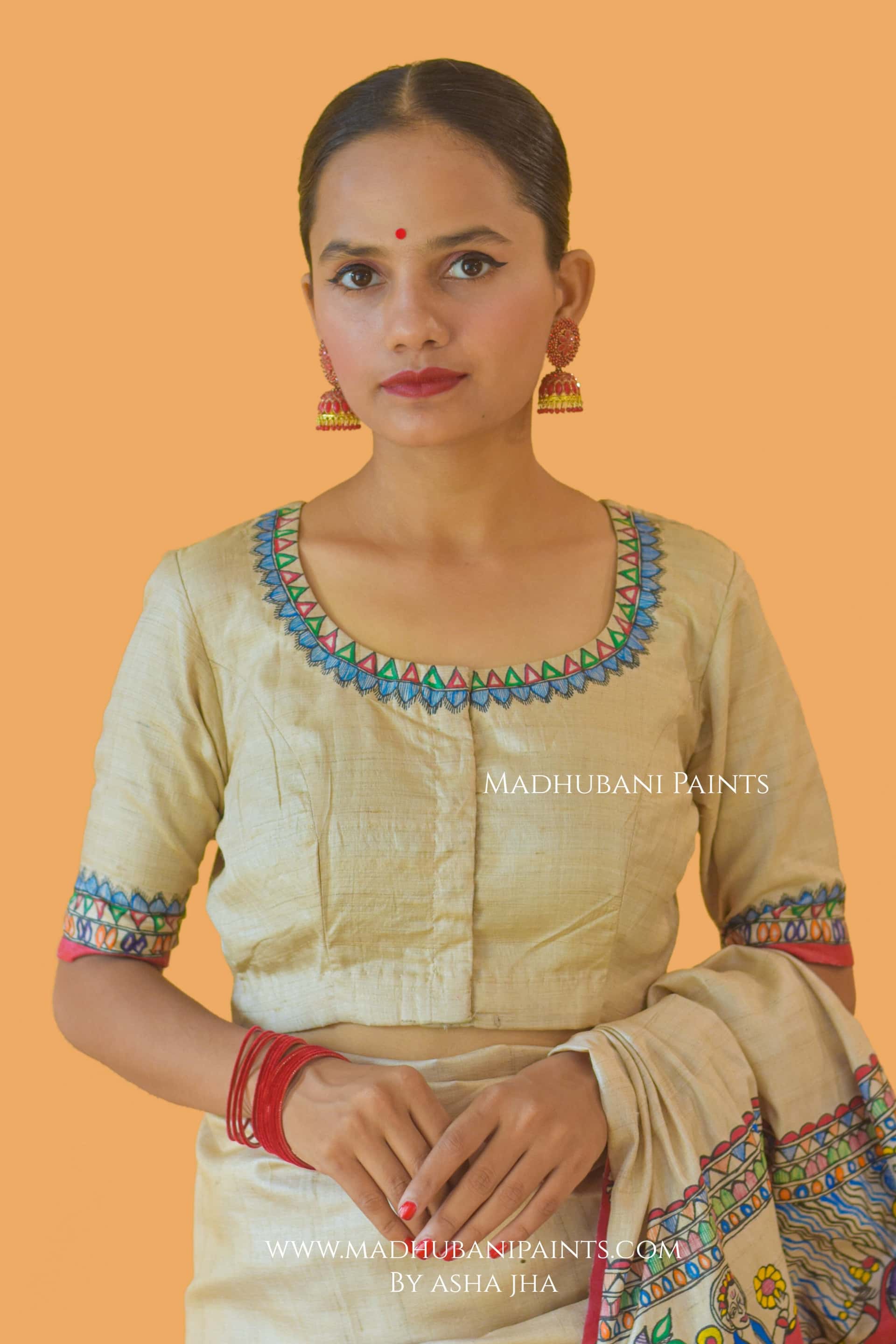 NARAYAN AVATAR Hand-painted Madhubani Tussar Silk Saree Blouse Set — image 2 of 9