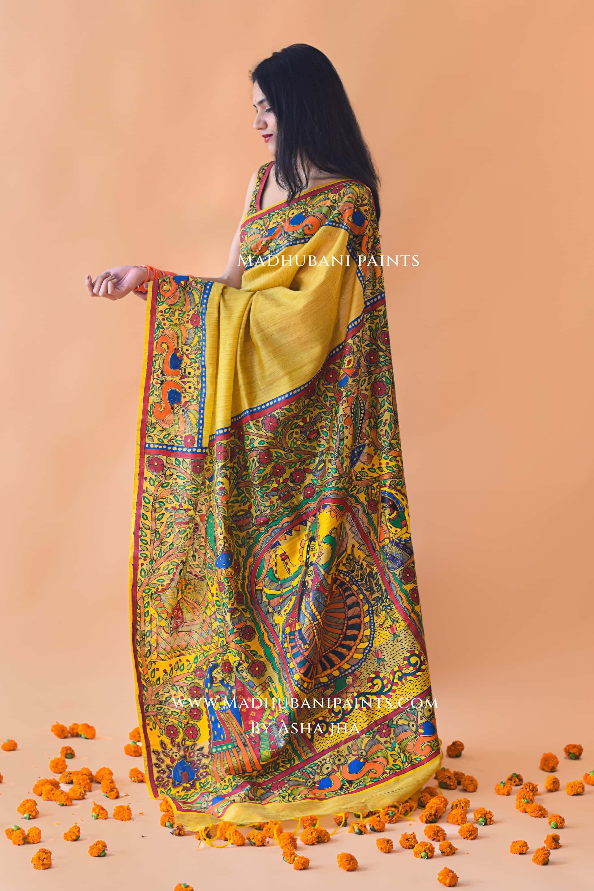 SOBHAN Hand-painted Madhubani Chanderi  Saree Blouse set — image 3 of 6
