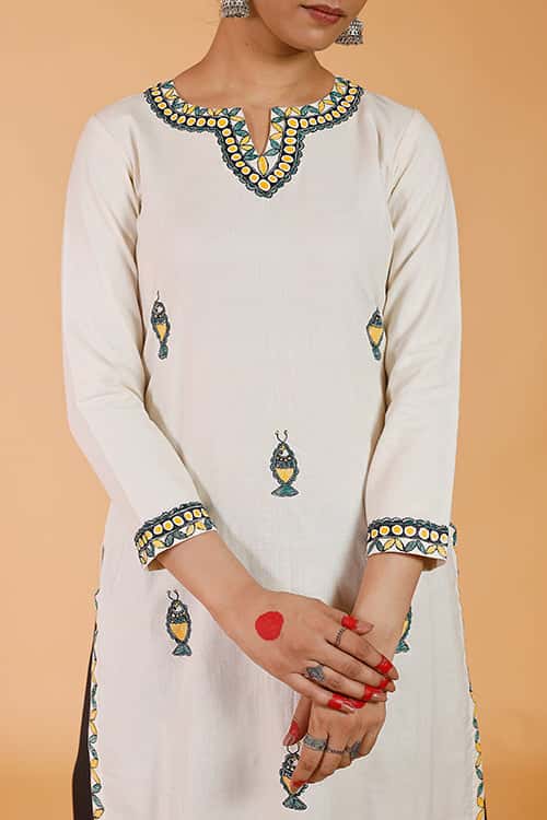 'Surmai' Handpainted Madhubani Cotton Kurta — image 3 of 8
