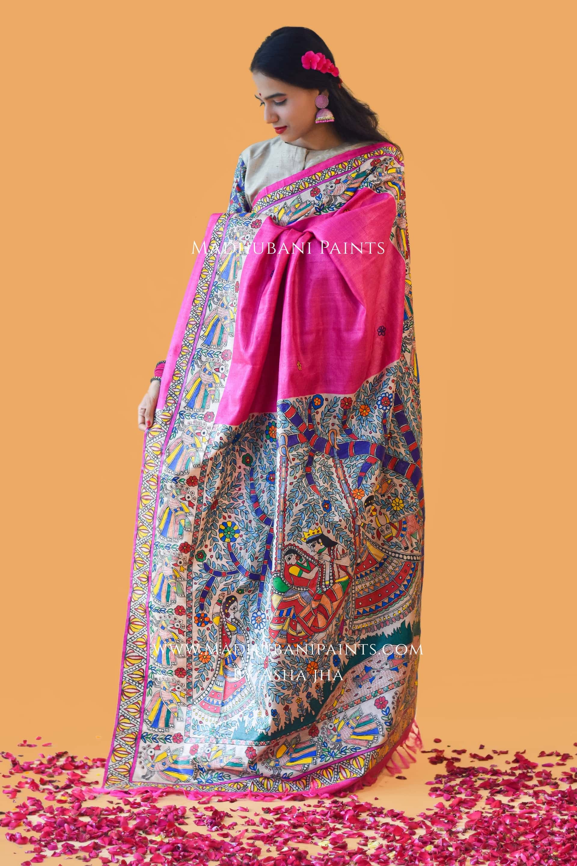 RAAS LEELA Hand-painted Madhubani Tussar Silk Saree — image 7 of 7