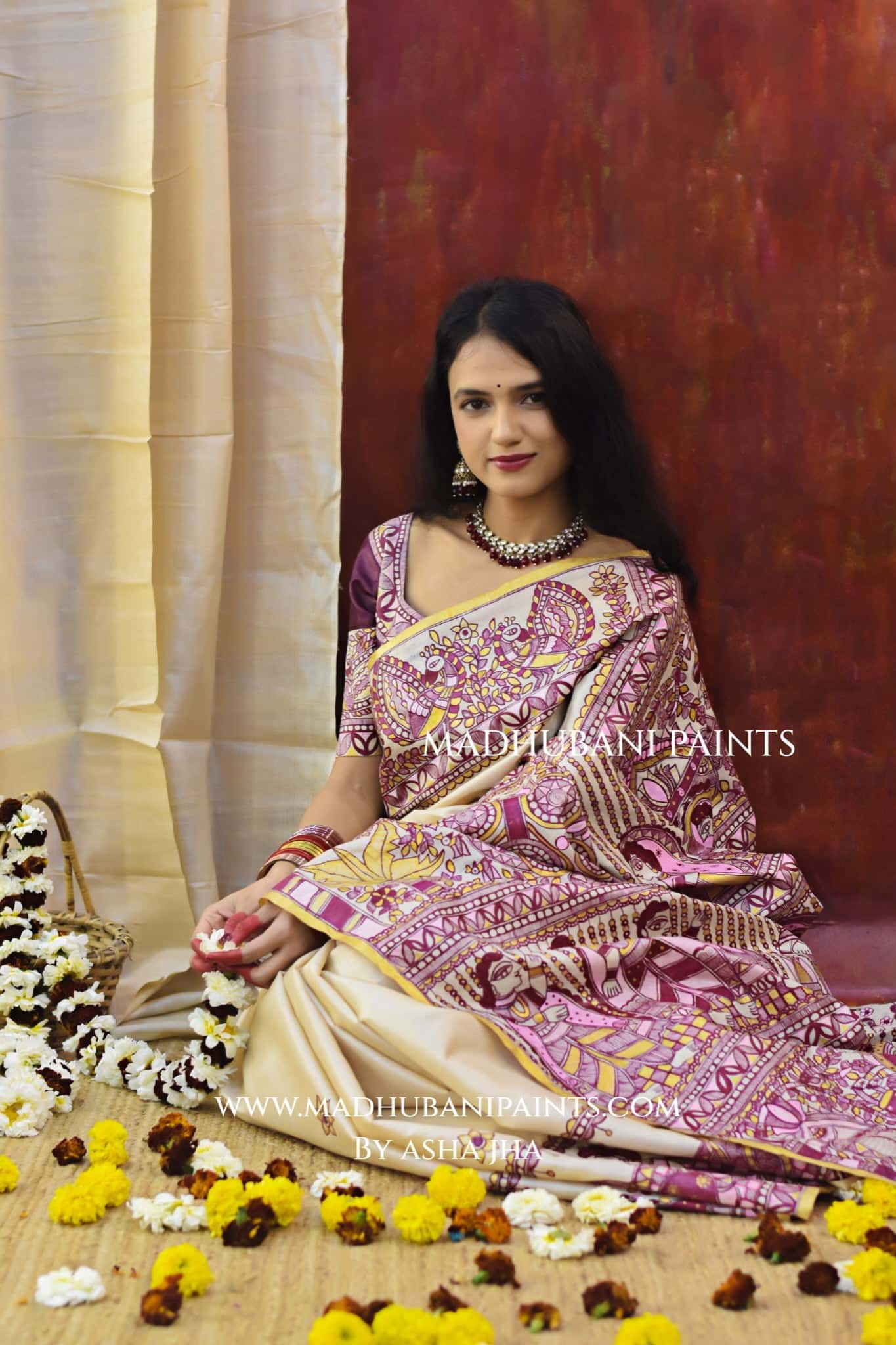 SUHAGIN Hand-painted Madhubani Tussar Silk Saree Blouse Set — image 2 of 11