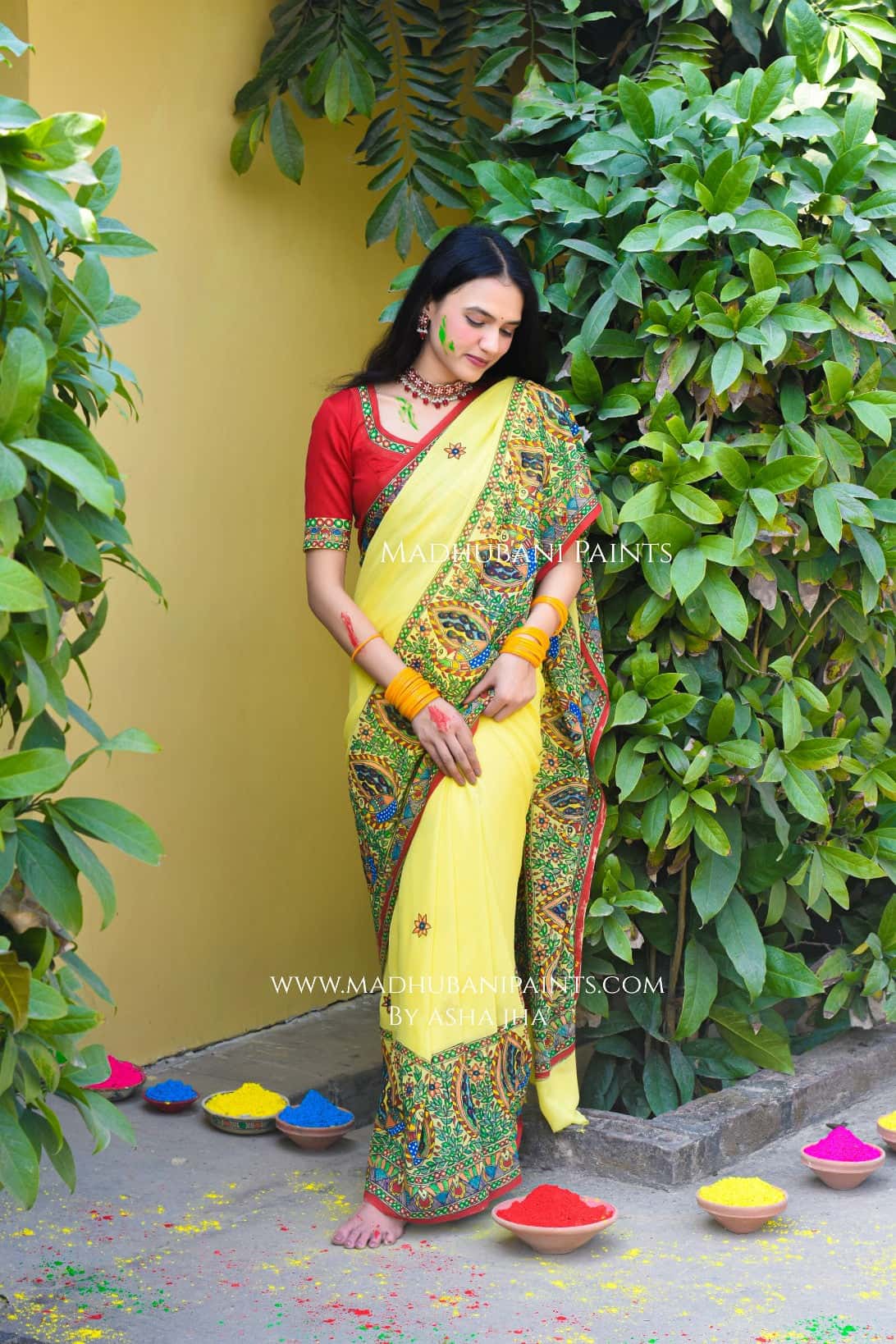 PHAGUA Handpainted Madhubani Georgette Saree Blouse Set — image 7 of 8