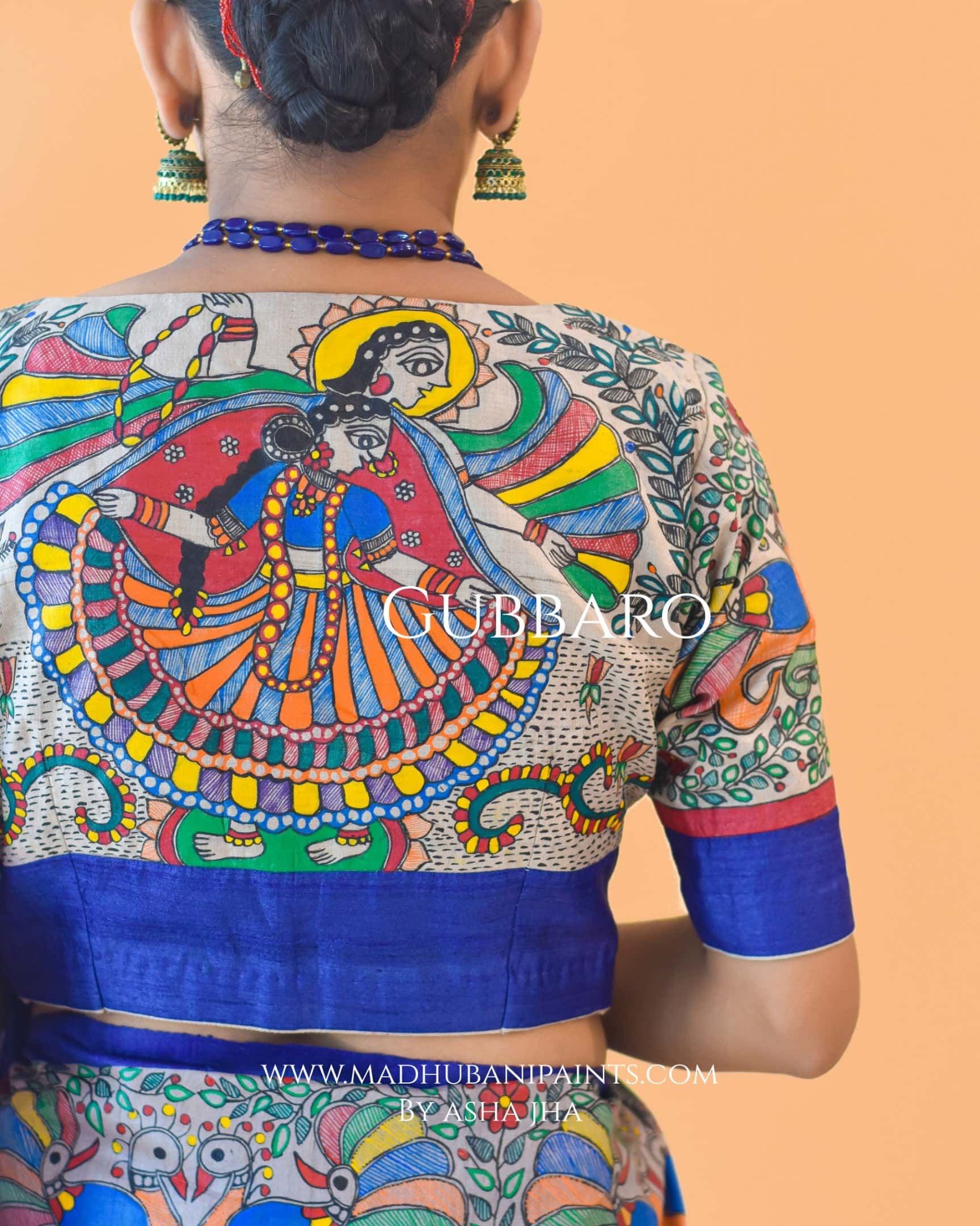 'MANMOHANA' Hand-painted Madhubani Tussar Silk Blouse — image 3 of 10