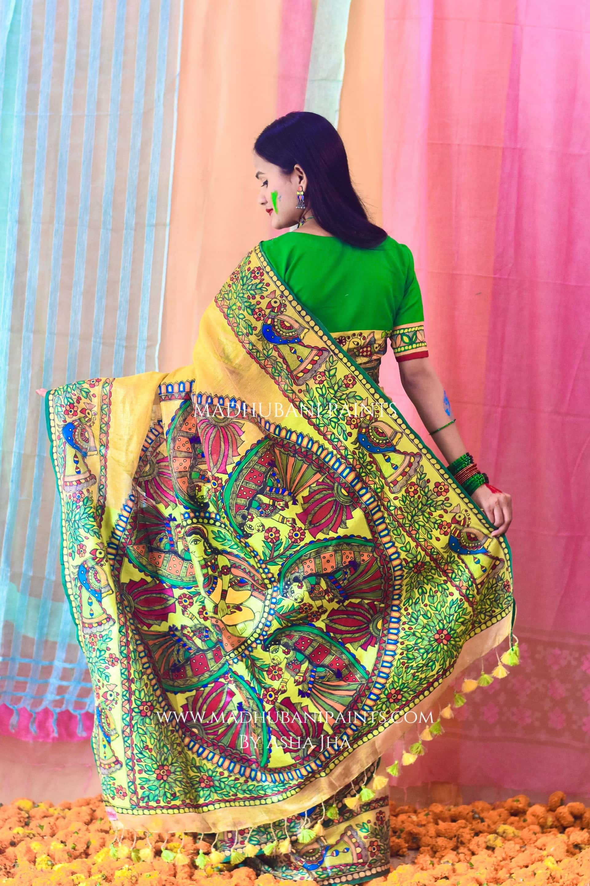 UMANG Hand-painted Madhubani Tissue Linen Saree Blouse Set — image 7 of 8