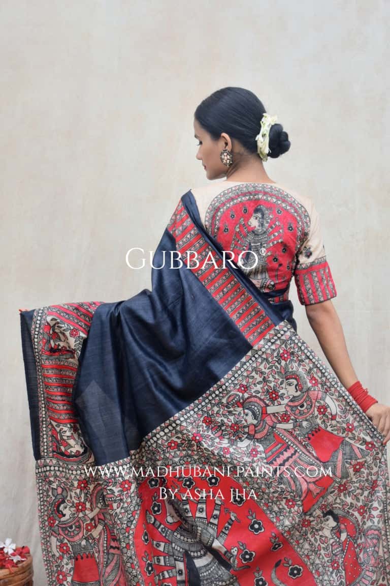 SHATAKSHI Handpainted Madhubani Tussar Silk Saree — image 3 of 9