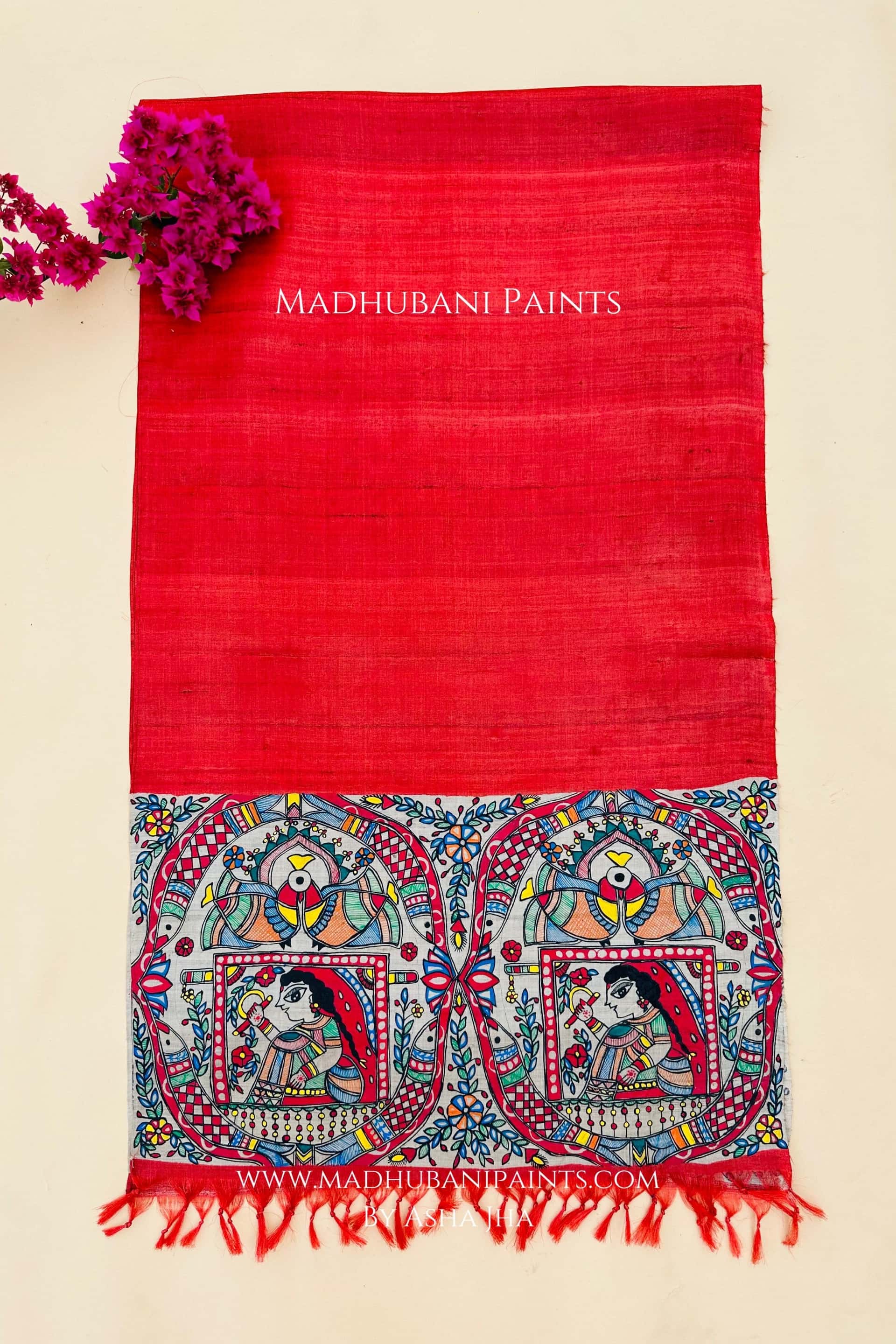 Mithila Doli Red Tussar Silk Stole — image 3 of 3