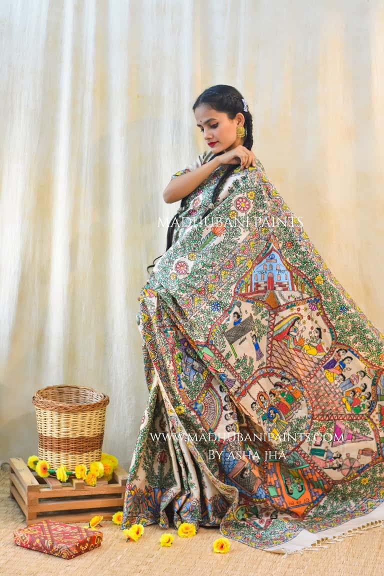 'KAHANI PADMA KI' Handpainted Madhubani Tussar Silk Saree — image 11 of 11