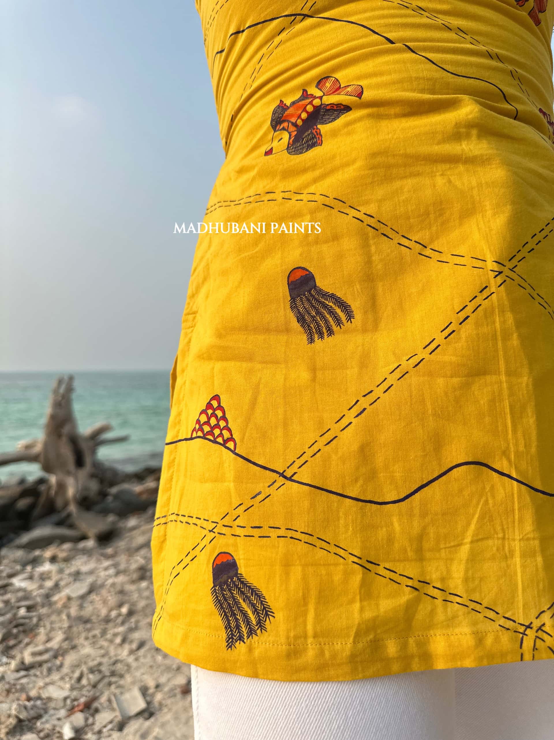 Whispers of Coral Hand-Painted Madhubani Top — image 3 of 5