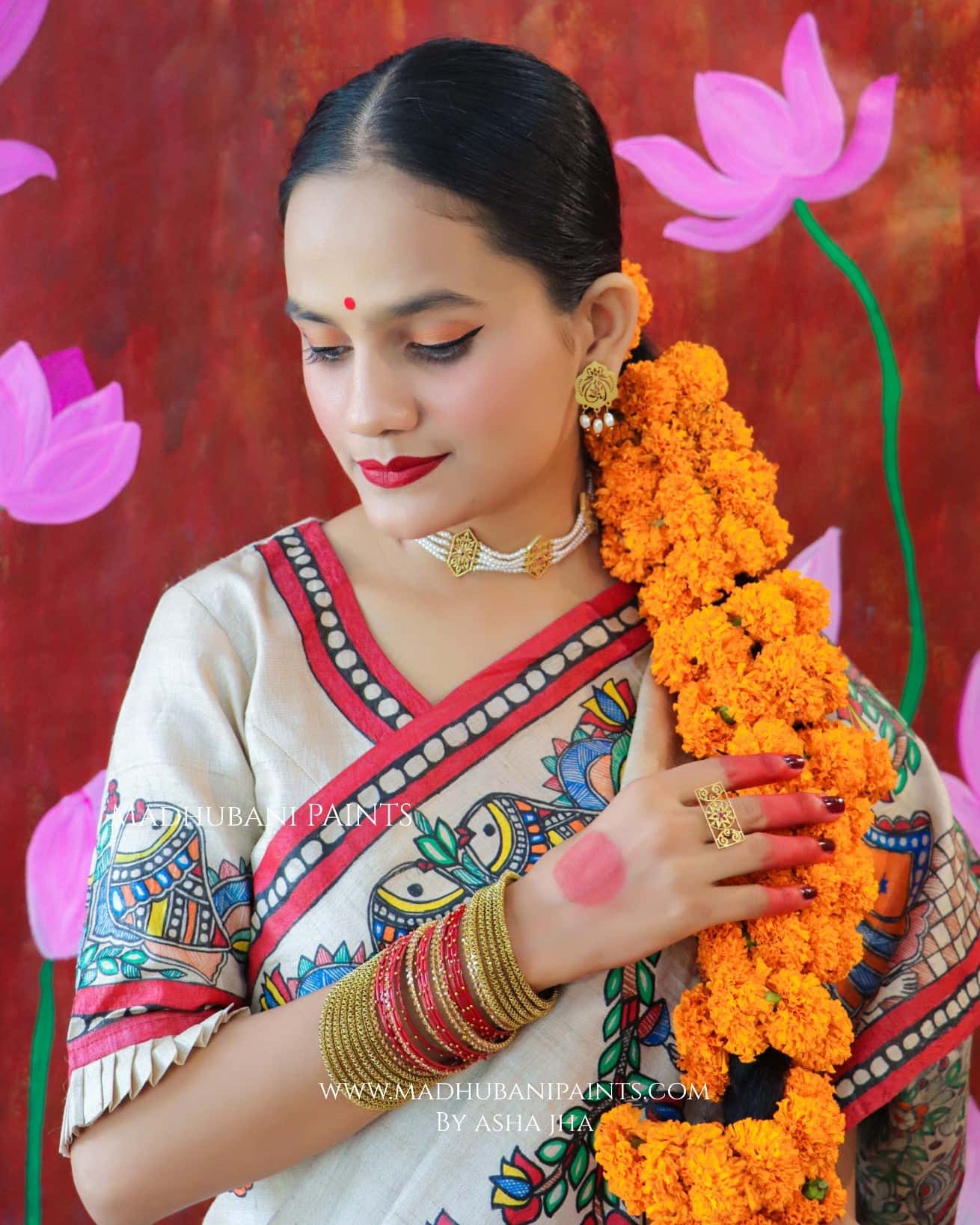 'MALINI' Handpainted Madhubani Tussar Silk Blouse — image 3 of 6