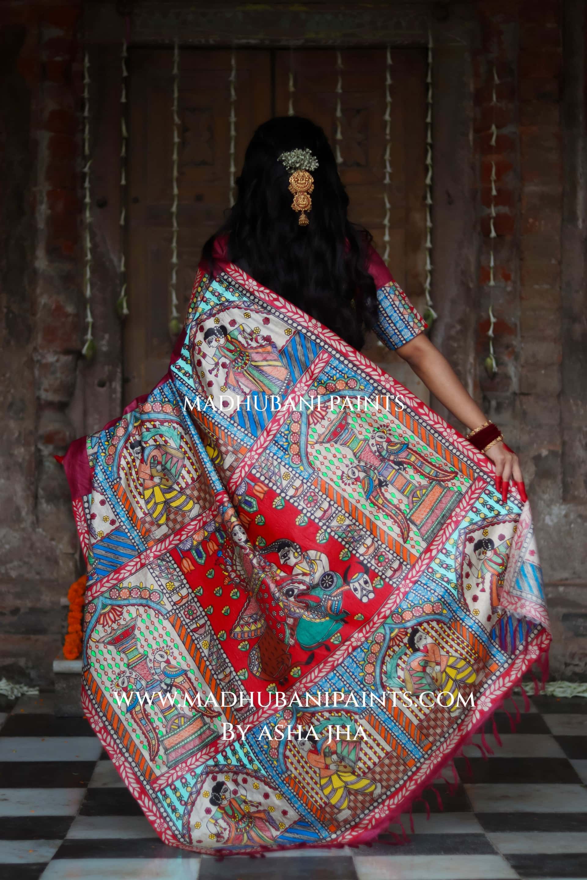 KAMAKHYA Handpainted Tussar Silk Madhubani Saree — image 2 of 8
