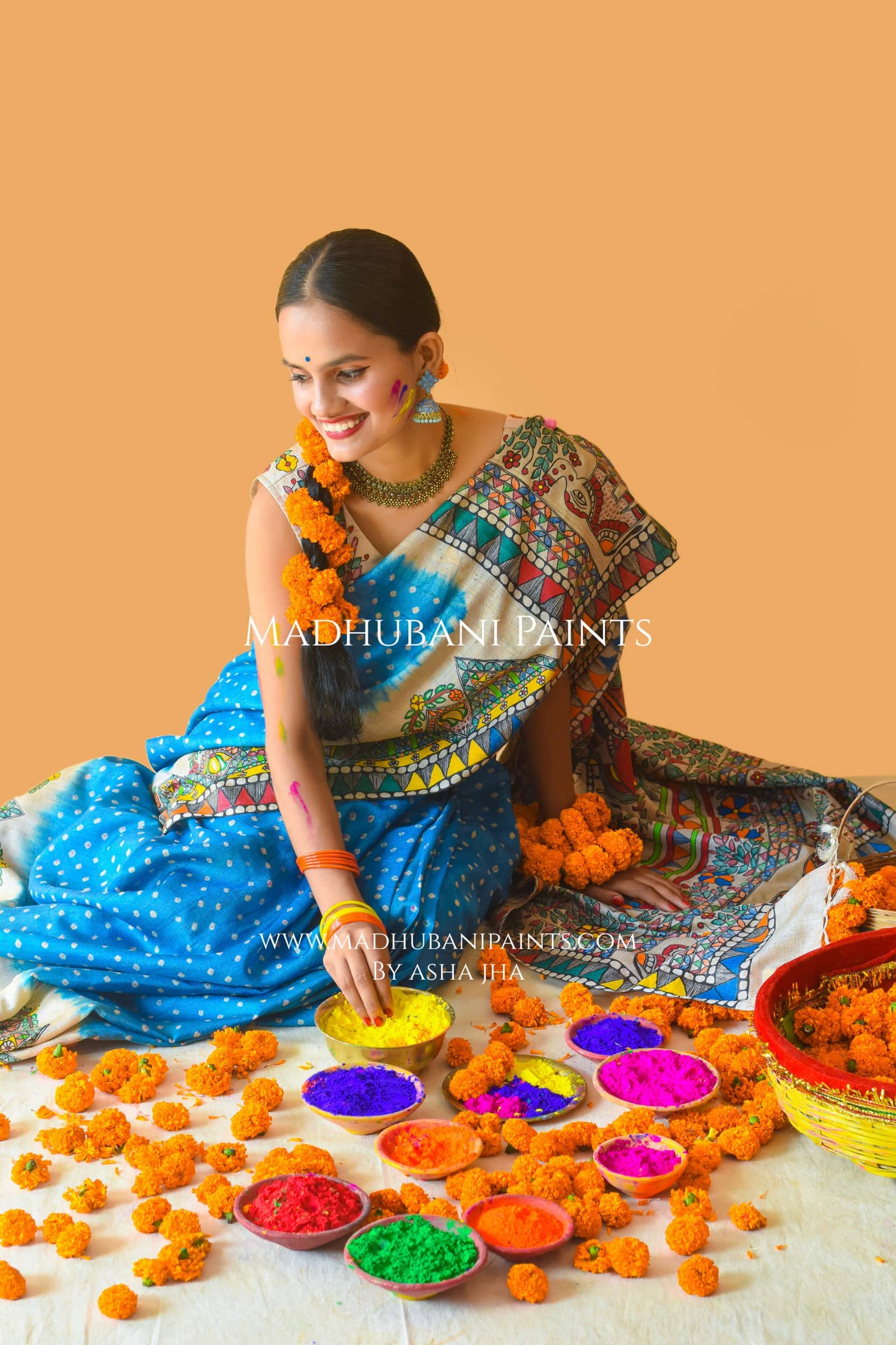 VANDURGA Hand-painted Madhubani Bandhini Saree — image 7 of 8