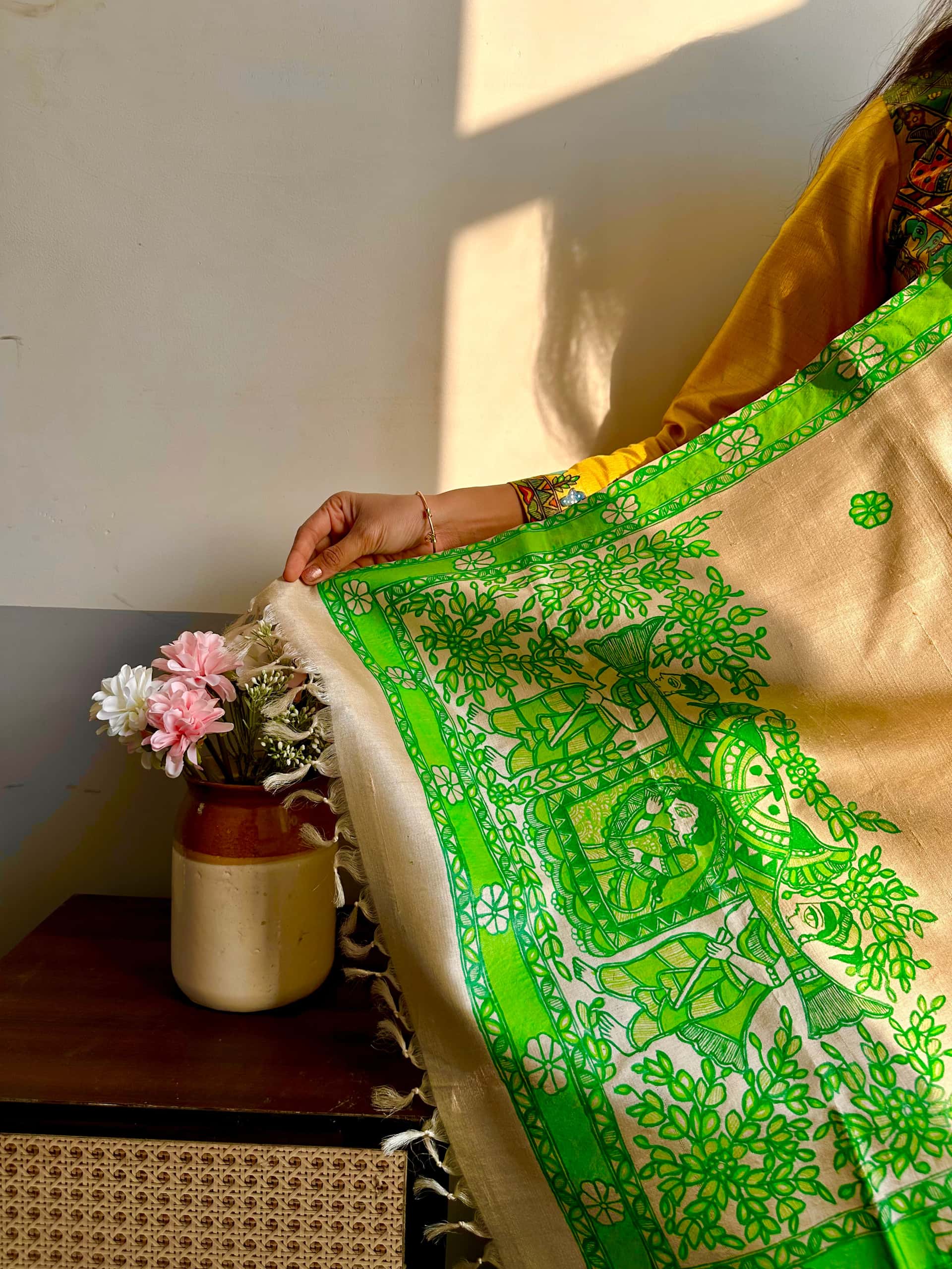 Doli  Madhubani Hand-painted Tussar Silk Stole