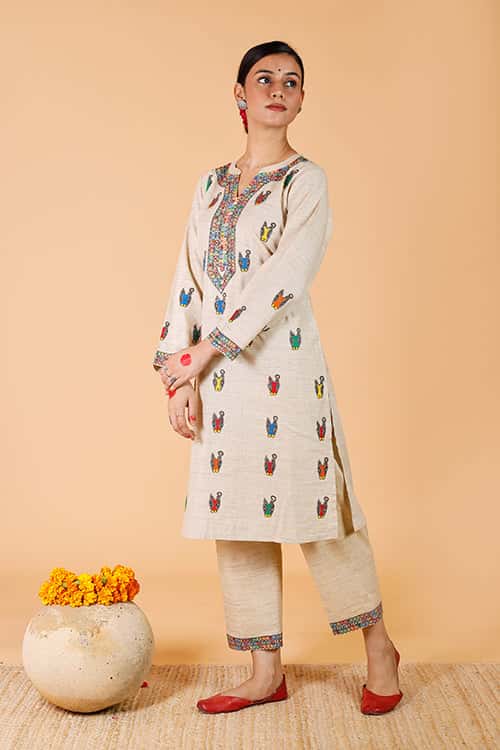 'Nandi' Handpainted Madhubani Cotton Kurta — image 5 of 8