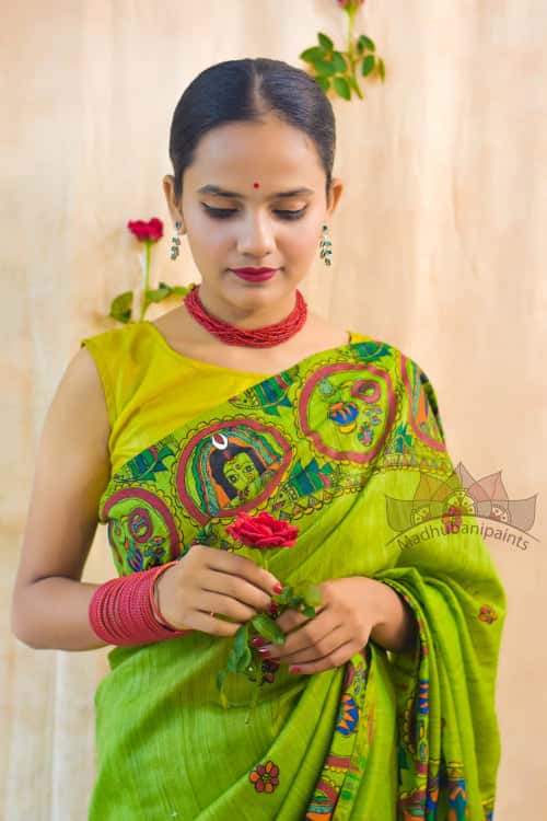 'Bengali Wedding' Handpainted Madhubani Chanderi Saree — image 6 of 6