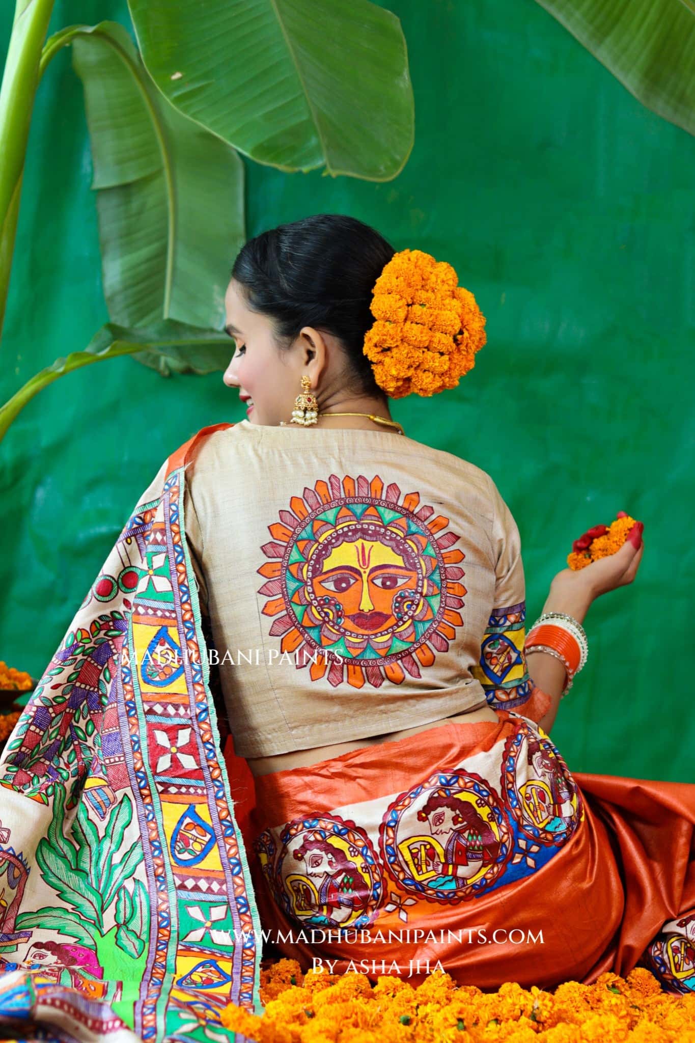 CHHATH PAWAN Handpainted Madhubani Tussar Silk Saree Blouse Set — image 3 of 11