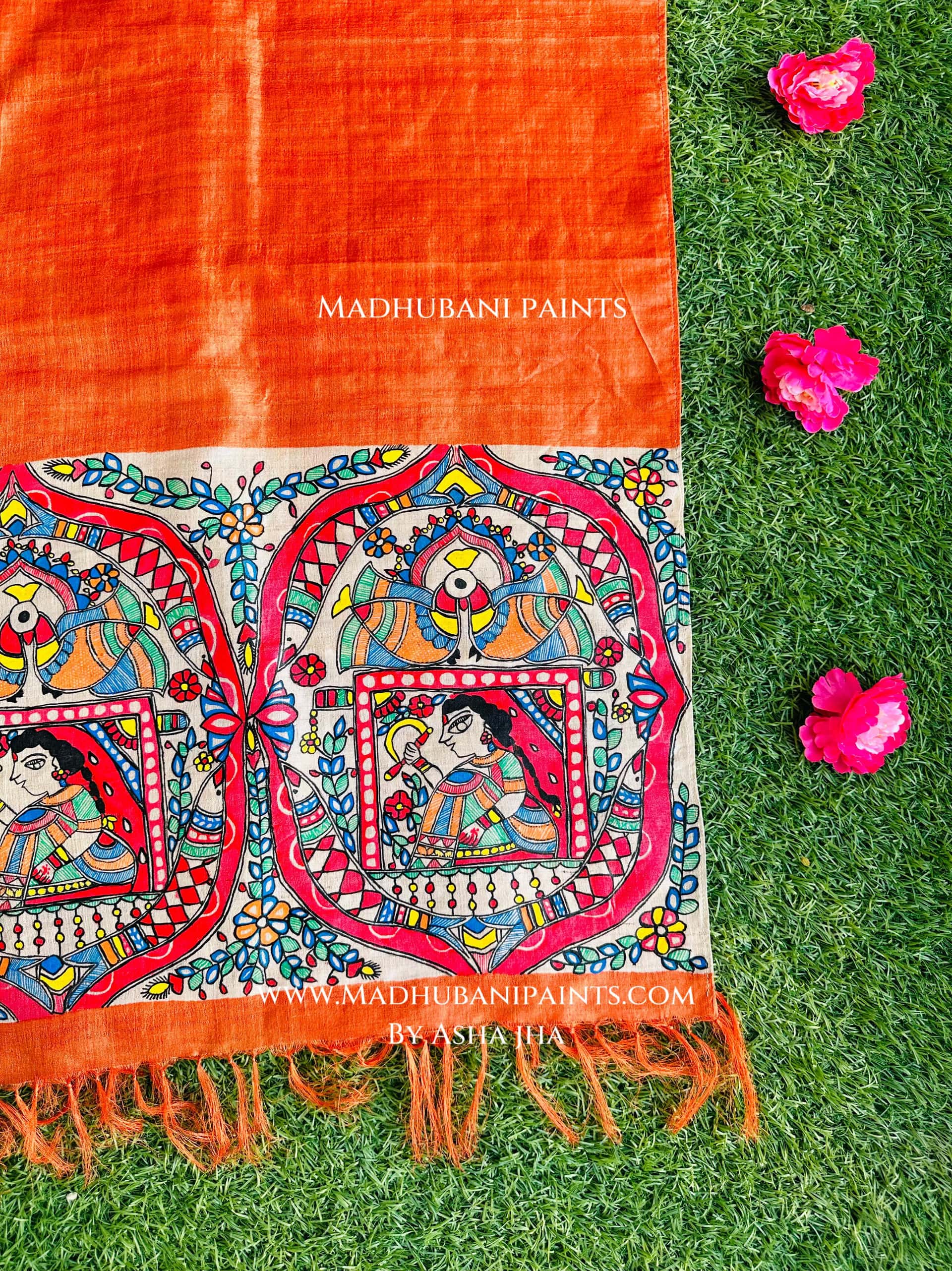 Bidaai Madhubani Hand-painted Tussar Silk Stole — image 2 of 2