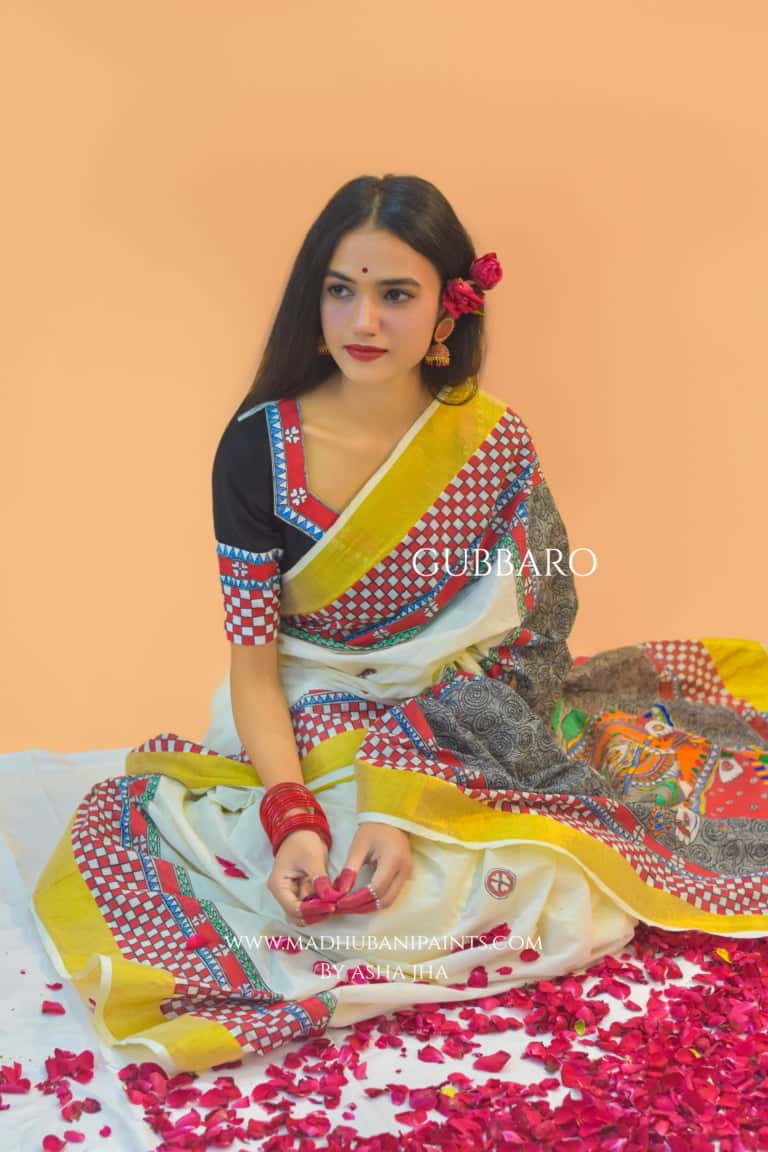 'KALYANI' Handpainted Cotton Saree — image 7 of 9