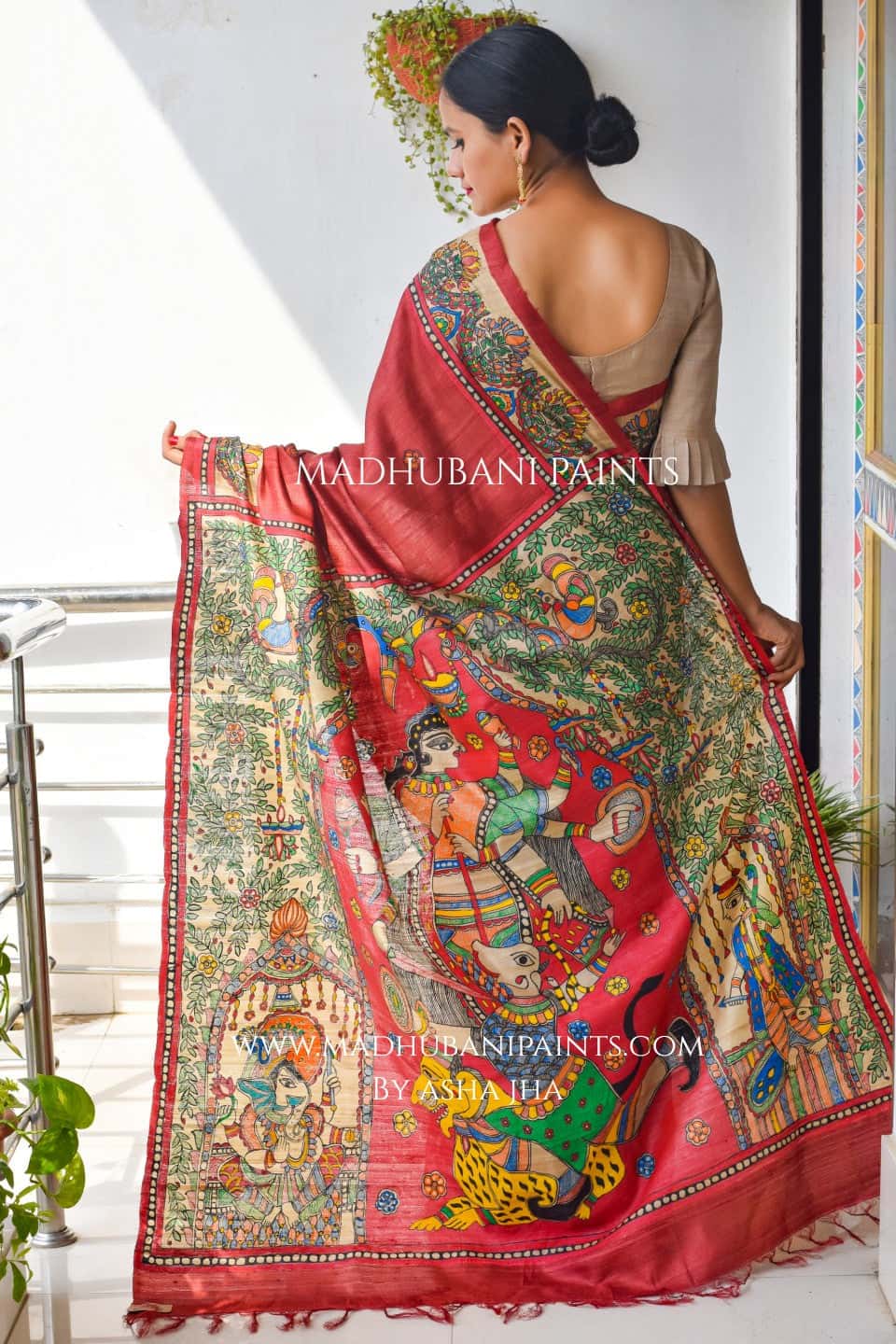 'MAHISASUR MARDINI' Handpainted Tussar Silk Saree — image 5 of 8