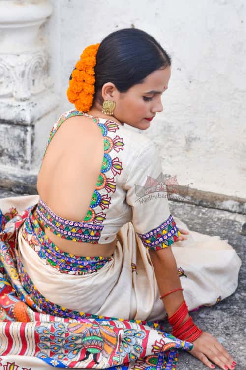 'KATYAYANI' Handpainted Madhubani Tussar Silk Blouse — image 3 of 5