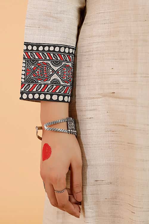 'Surmai Kachni Angrakha' Handpainted Madhubani Cotton Kurta — image 7 of 7