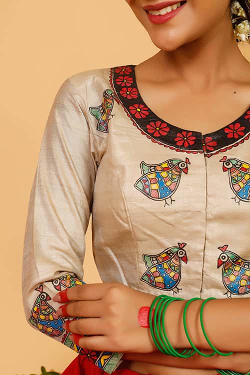 'Tripura' Handpainted Madhubani Tussar Silk Blouse — image 5 of 7