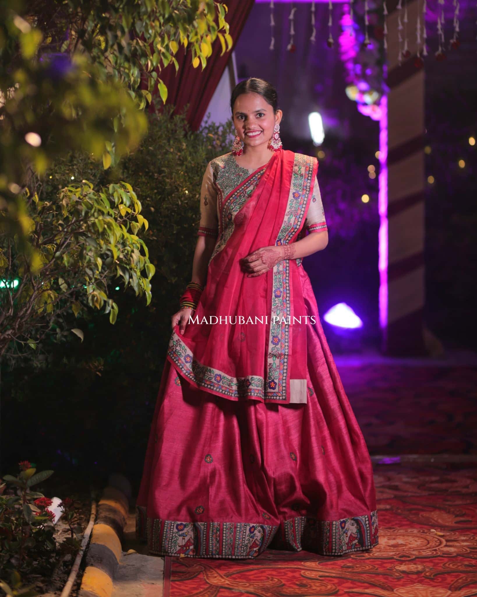 LAALIMA SANGEET Hand-painted Madhubani Lehnga — image 2 of 12
