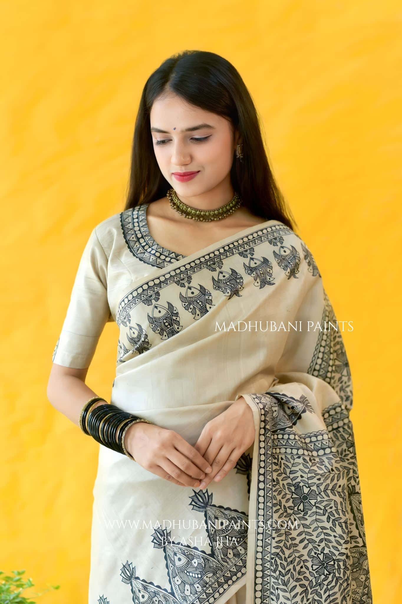 KAMAL MANDALI Hand-painted Madhubani Tussar Silk Saree — image 6 of 7