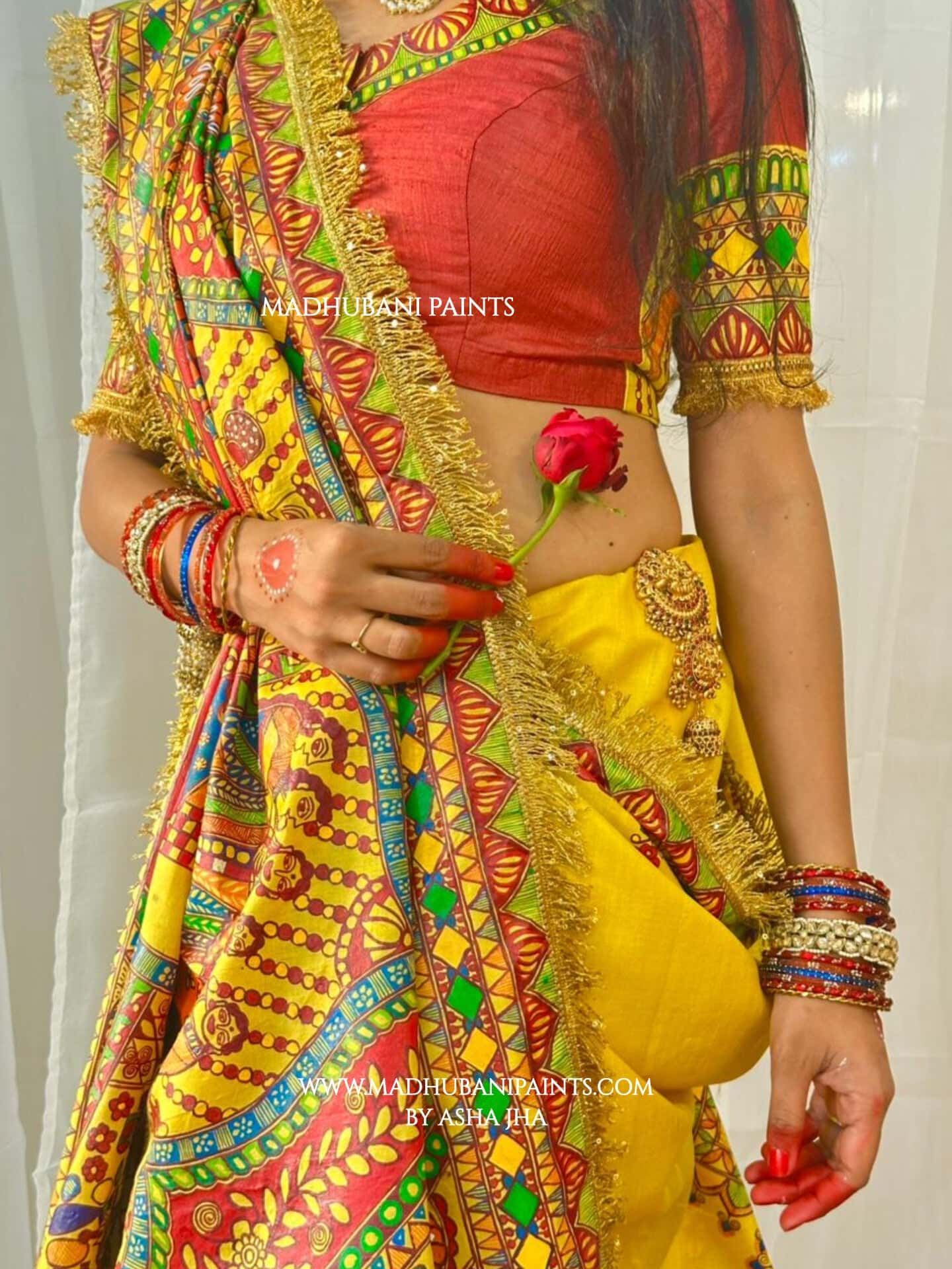 MITHILA VIVAH BRIDAL Hand-painted Madhubani Tussar Silk Saree — image 8 of 8