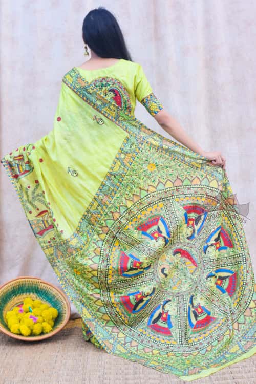 'MITHILA GUDIYA' Handpainted Madhubani Tussar Silk Saree — image 2 of 6