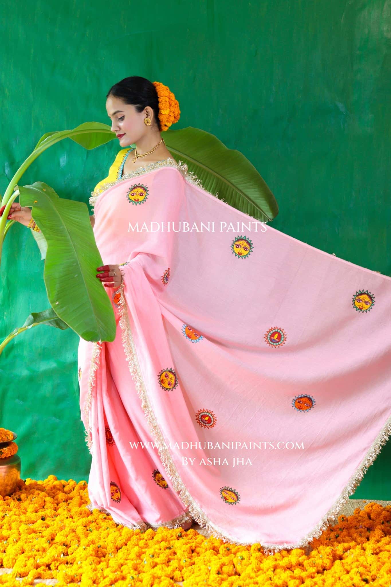 SURYA Chhath Puja Handpainted Madhubani Cotton Saree Blouse Set — image 6 of 11