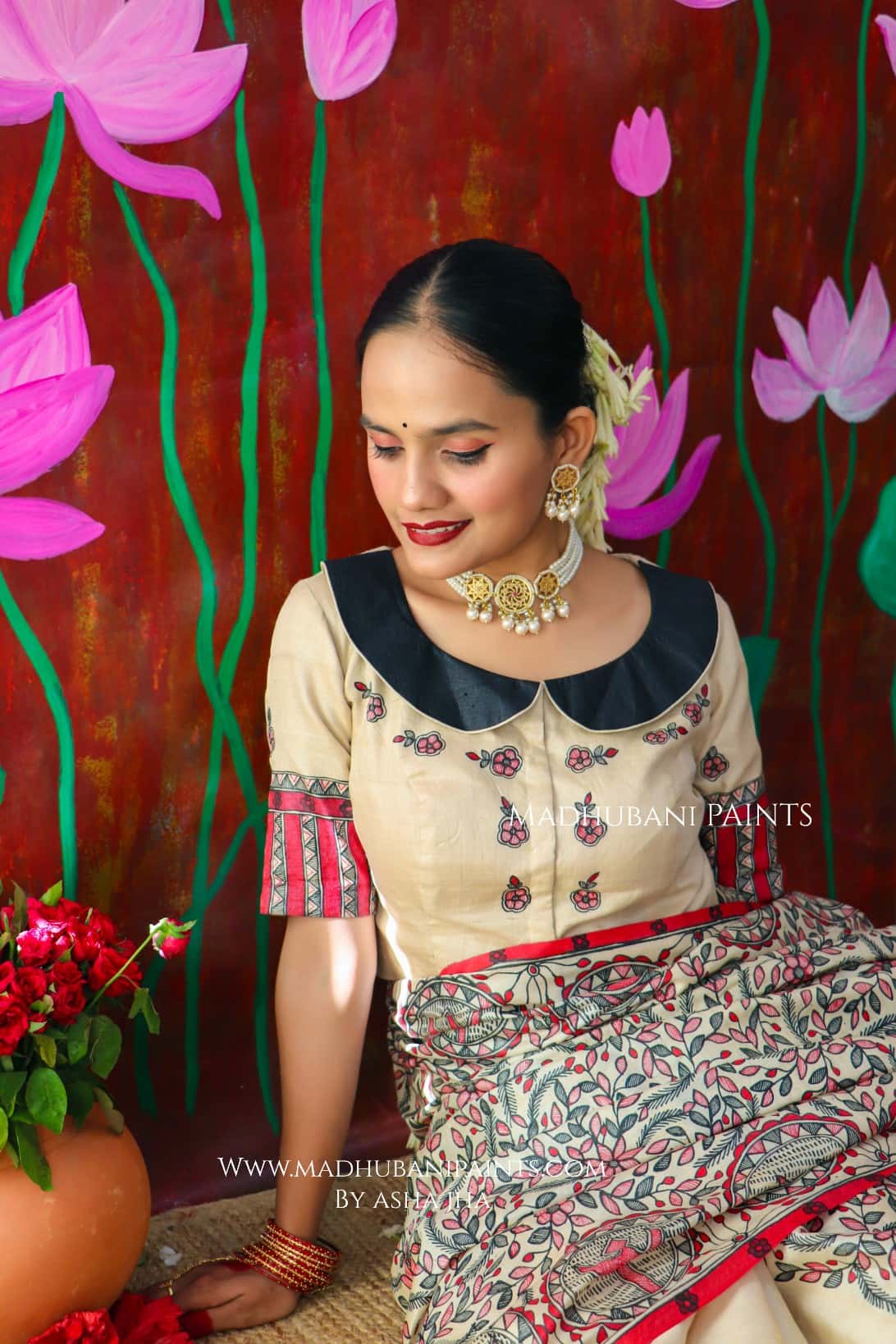 "MADHUMATI" Handpainted Madhubani Tussar Silk Blouse — image 2 of 5