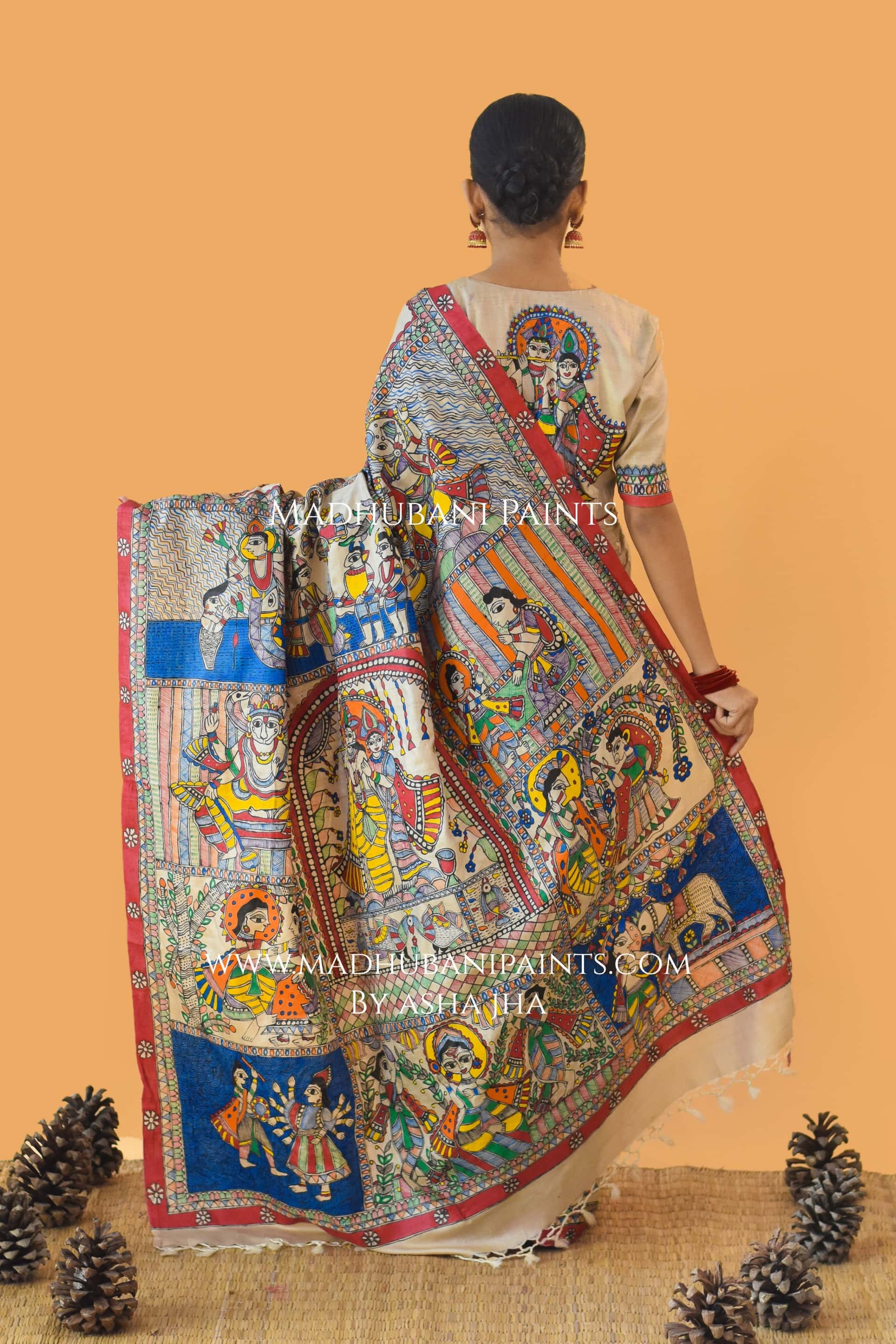 NARAYAN AVATAR Hand-painted Madhubani Tussar Silk Saree — image 3 of 4