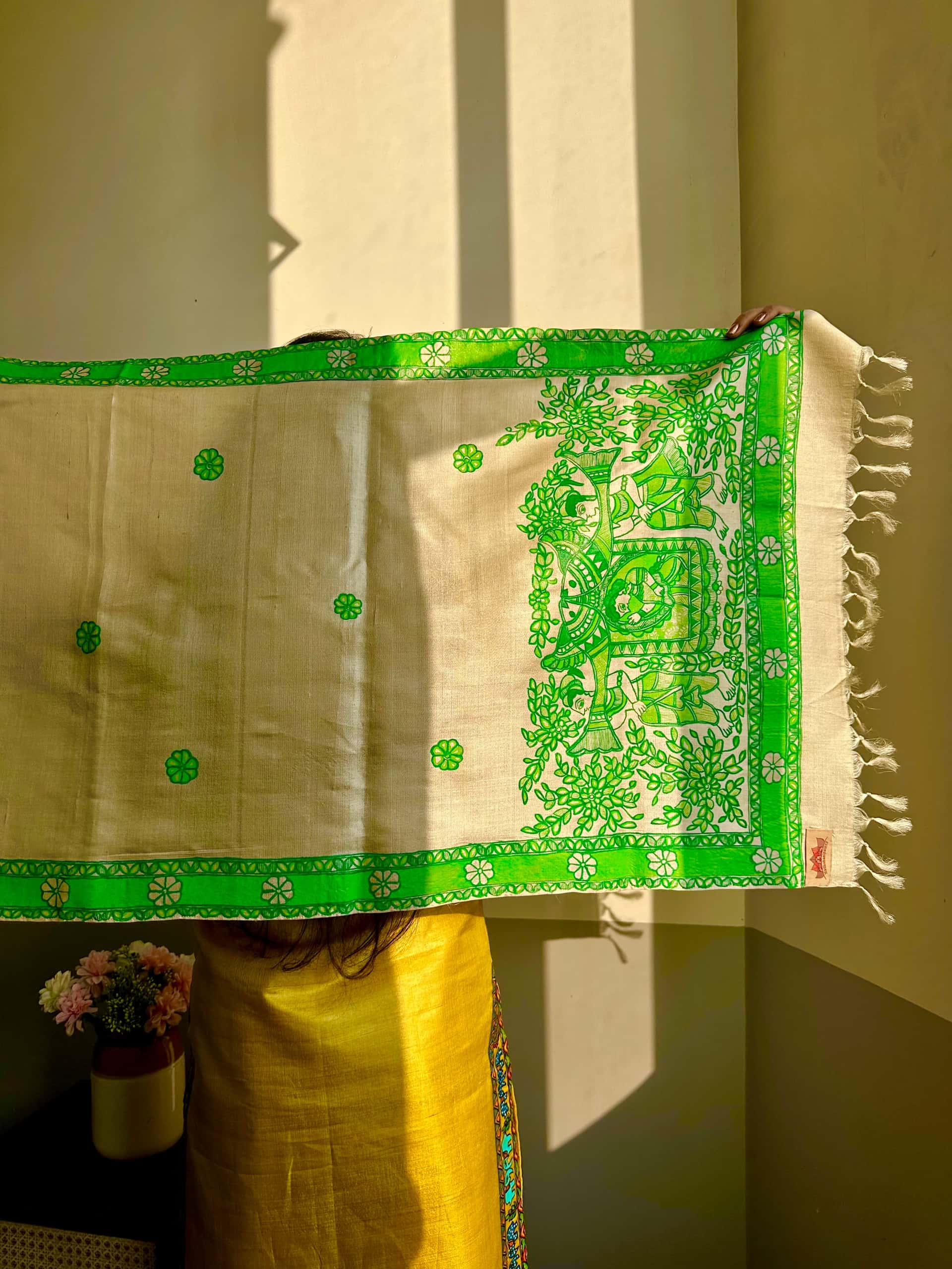 Doli  Madhubani Hand-painted Tussar Silk Stole — image 3 of 3