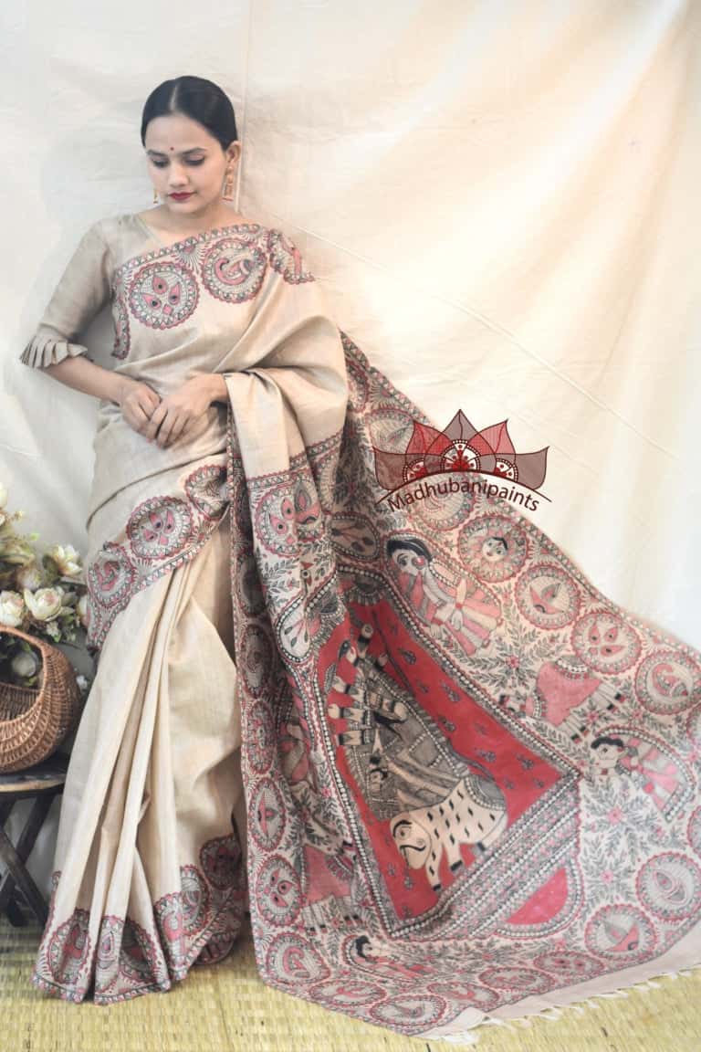 Maa Ambe Handpainted Durga Saree — image 4 of 6