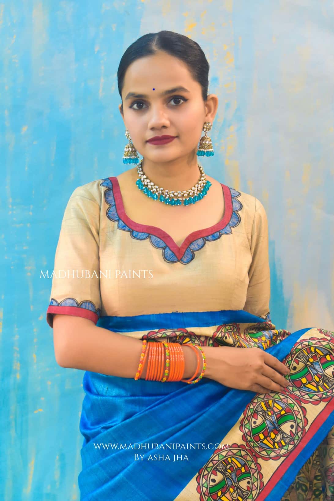 'VRINDAVAN KI RADHA' Tussar Silk Saree Blouse Set — image 6 of 8
