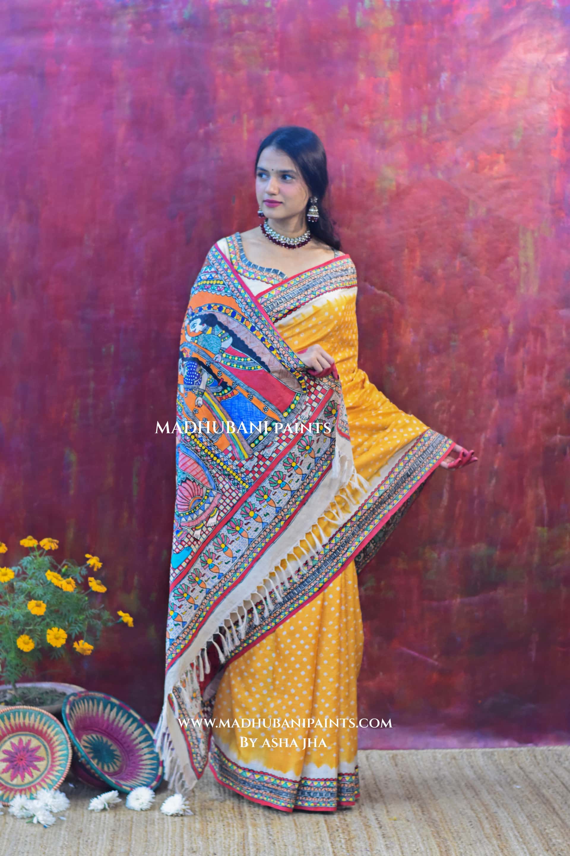 RAM SITA SWAYAMBAR Hand-painted Bandhini Tusaar Silk Saree Blouse Set — image 4 of 7