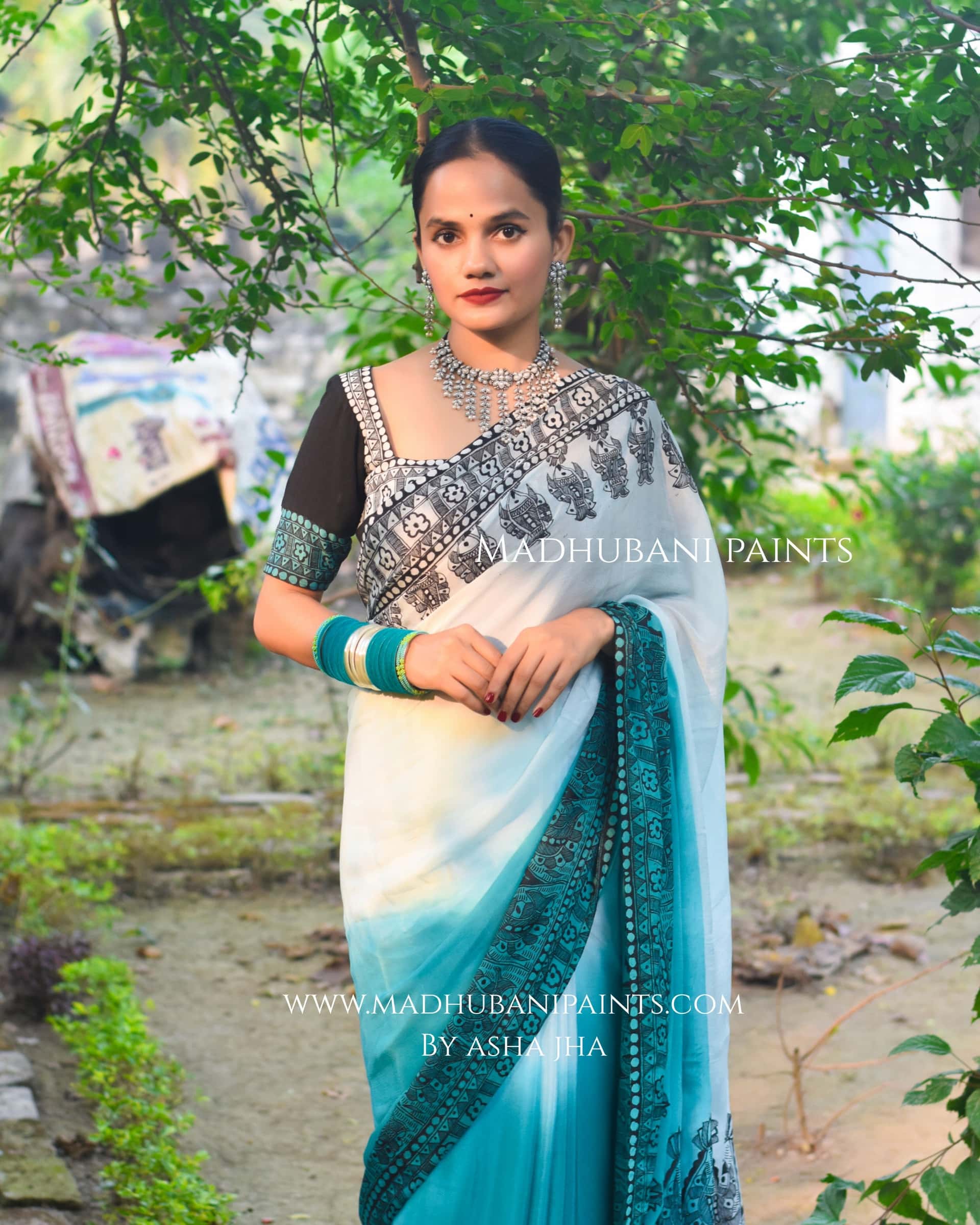 Neel Ujala Hand-painted Madhubani Chiffon Saree — image 5 of 7