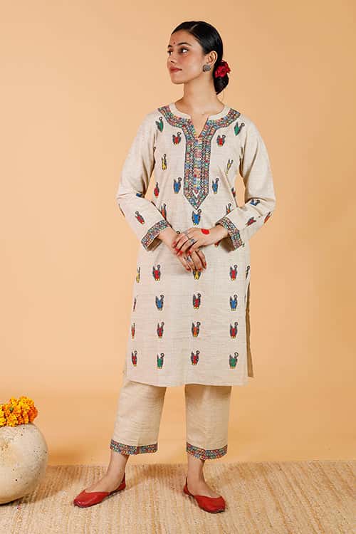'Nandi' Handpainted Madhubani Cotton Kurta — image 2 of 8